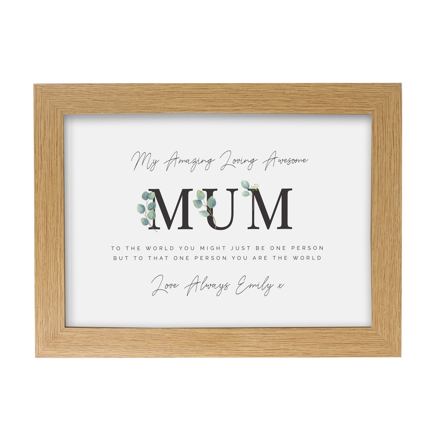Personalised Botanical Mum A4 Oak Framed Print - gift & personalise