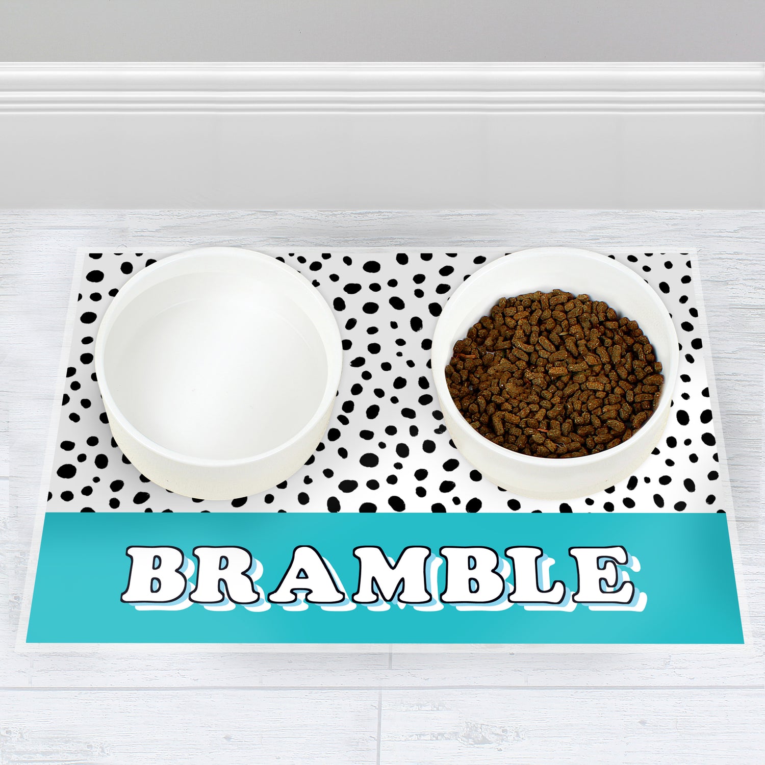 Personalised Blue Spots Dog Pet Bowl Mat - gift & personalise