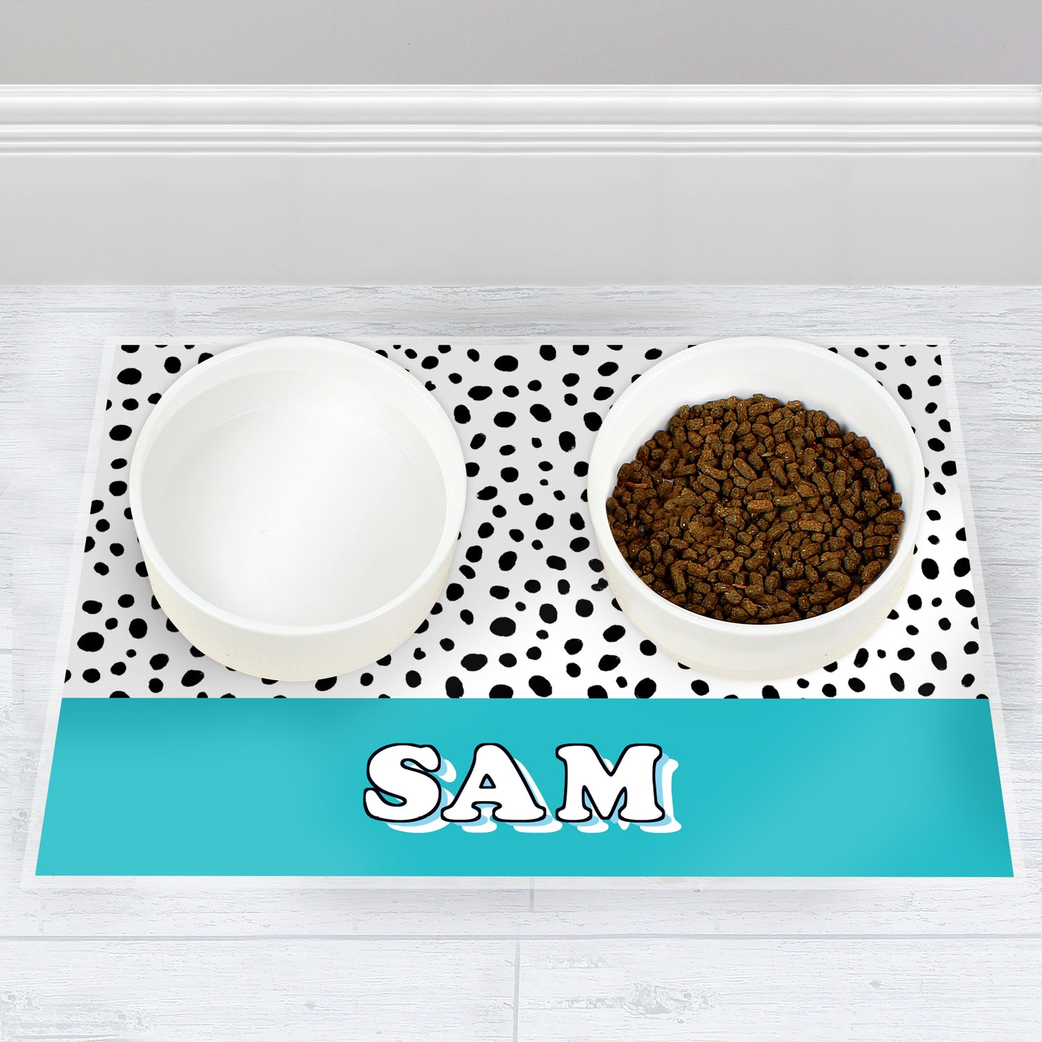 Personalised Blue Spots Dog Pet Bowl Mat - gift & personalise