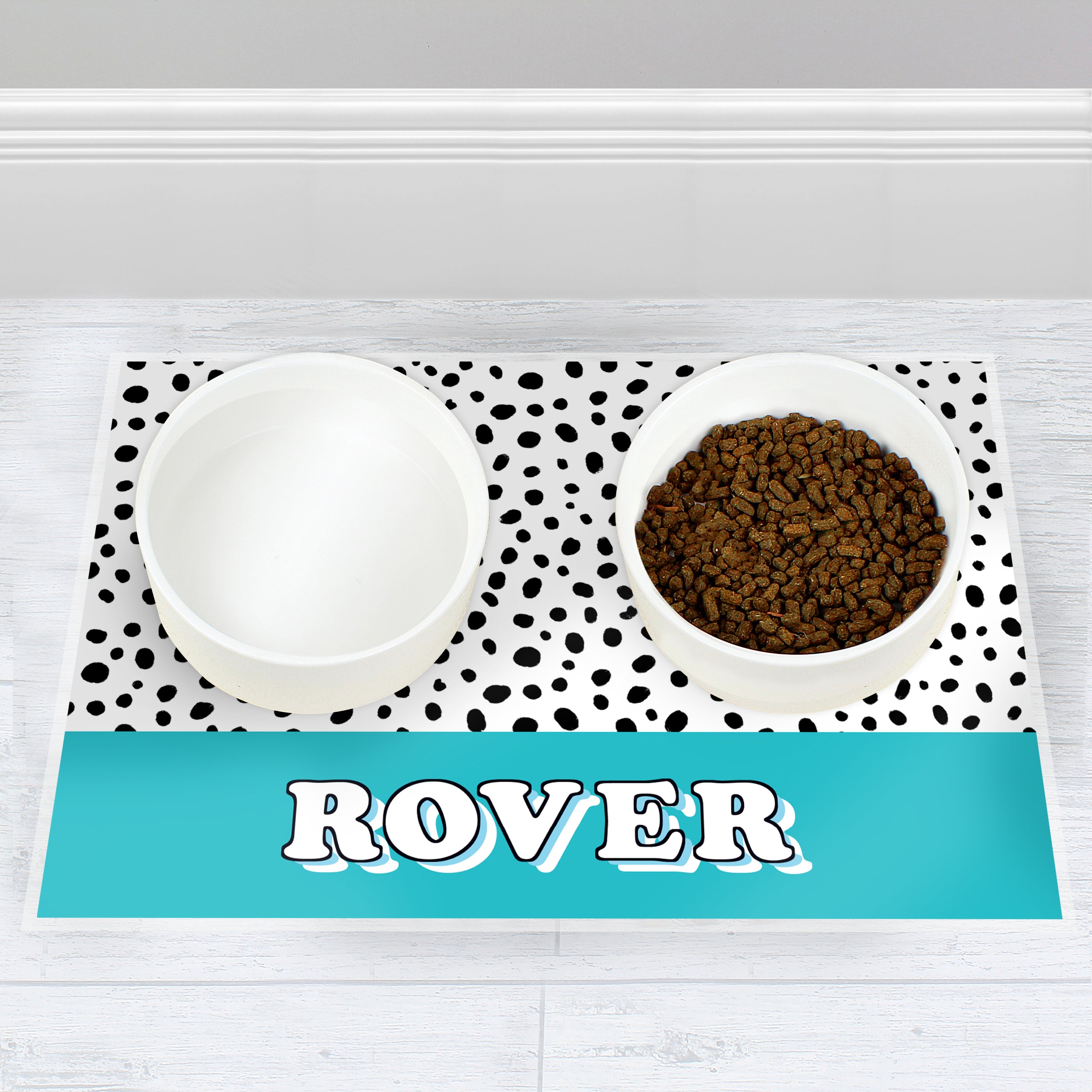Personalised Blue Spots Dog Pet Bowl Mat - gift & personalise