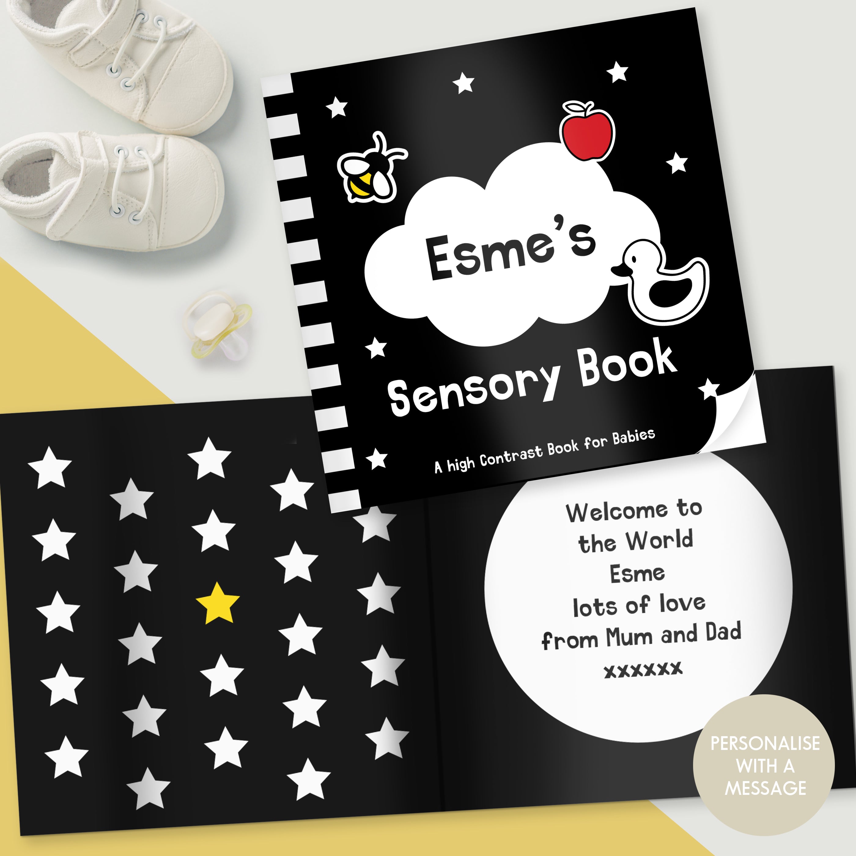 Personalised High Contrast Black and White Baby Book - gift & personalise