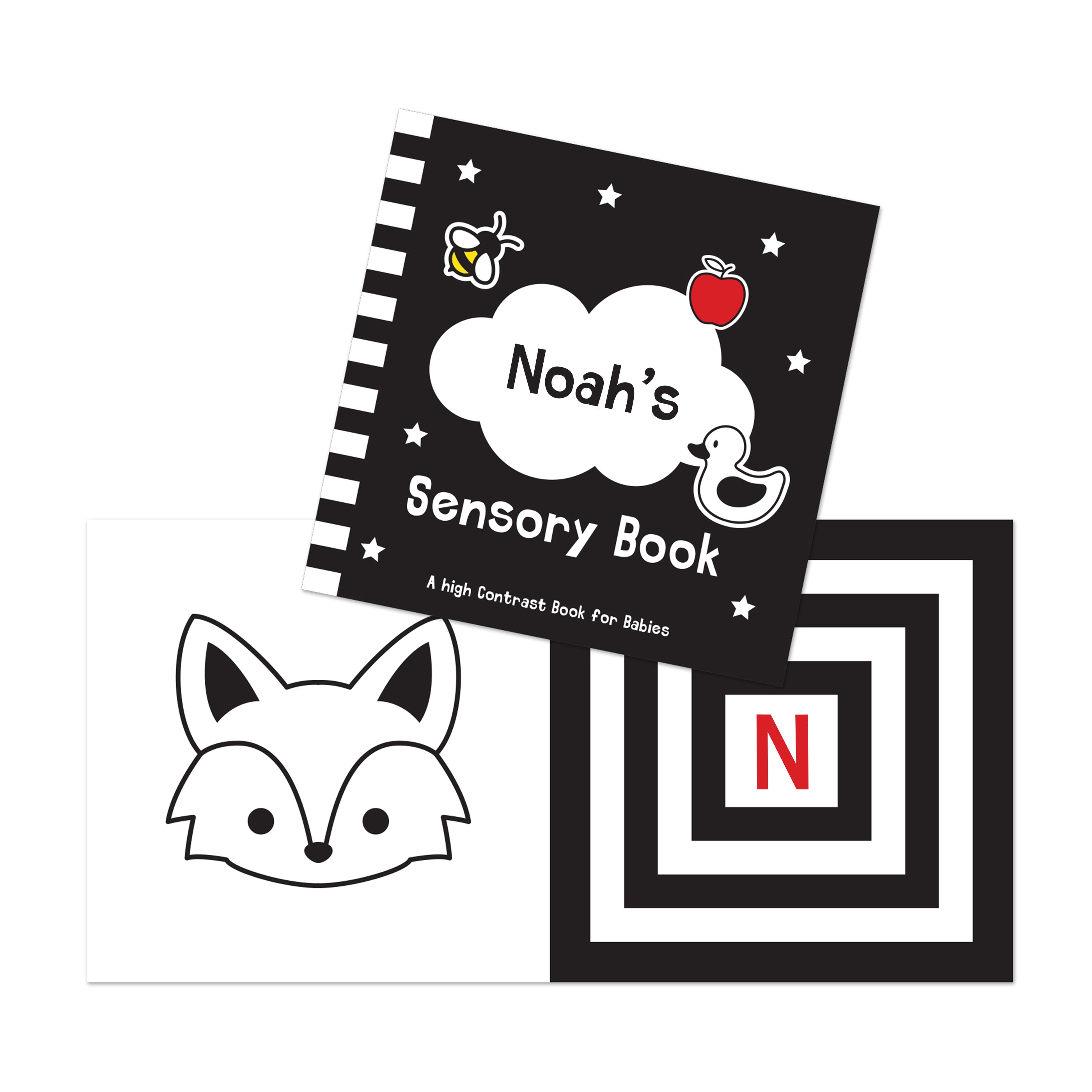 Personalised High Contrast Black and White Baby Book - gift & personalise