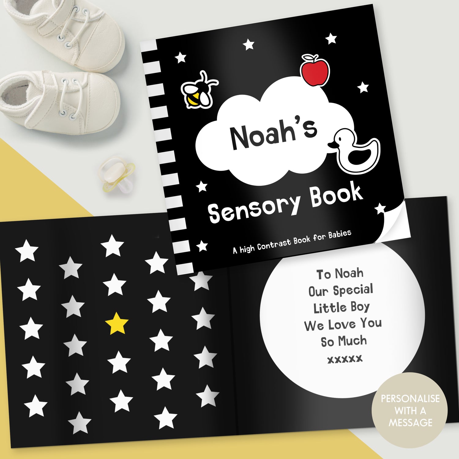 Personalised High Contrast Black and White Baby Book - gift & personalise