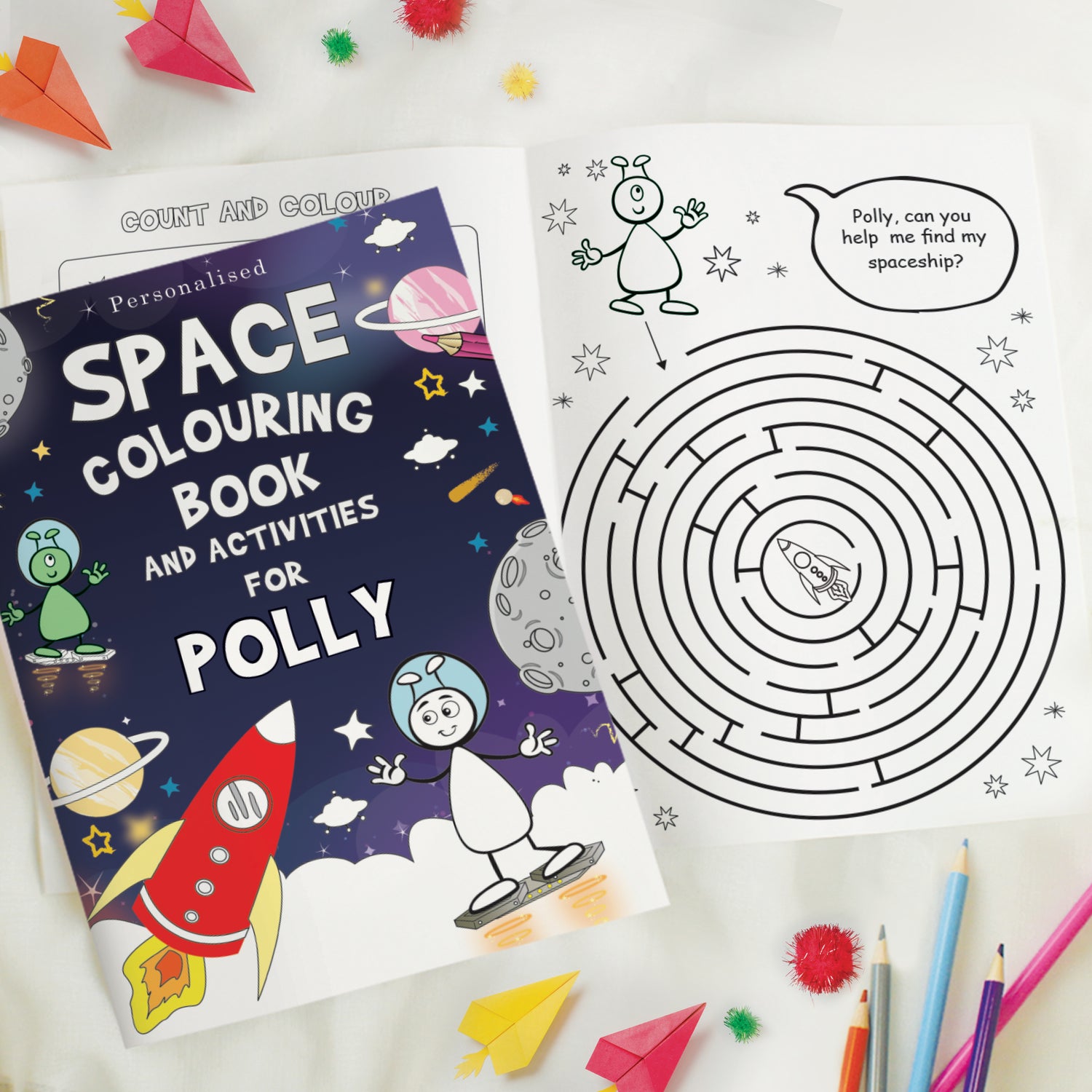 Personalised Space Colouring Book - gift & personalise