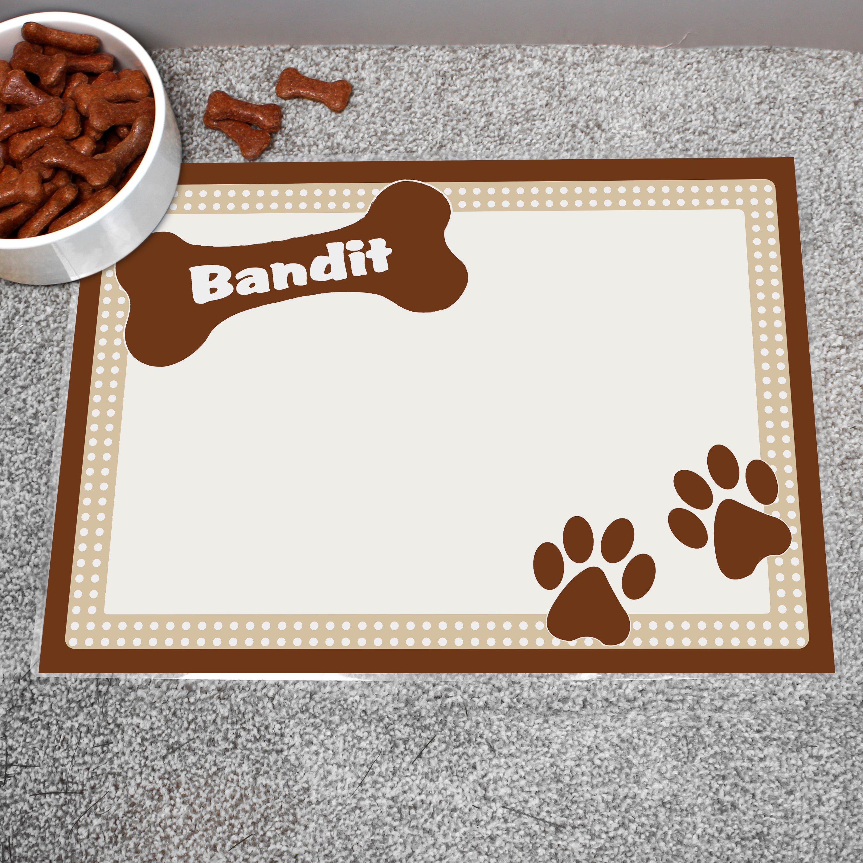 Personalised Brown Dotty Dog Pet Bowl Mat - gift & personalise