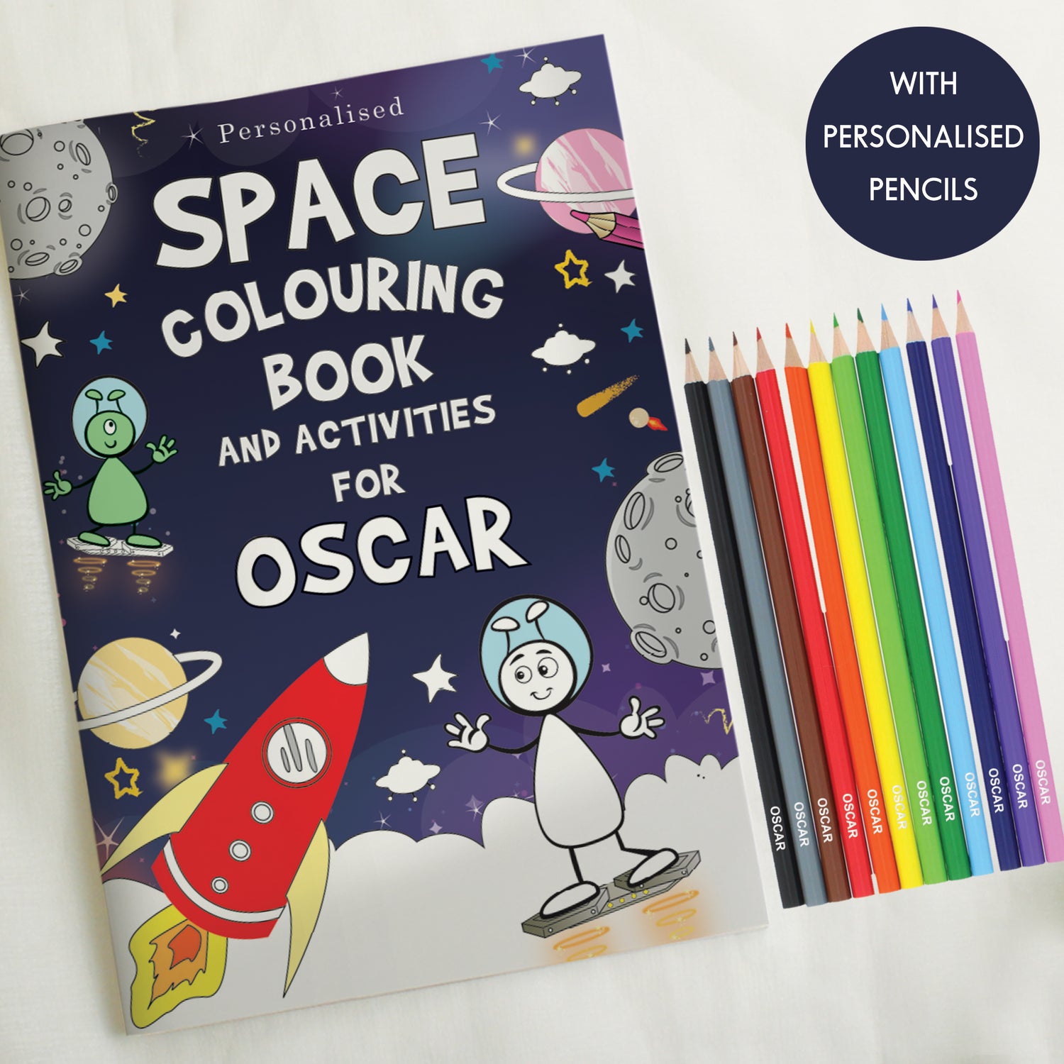 Personalised Space Colouring Book with Pencil Crayons - gift & personalise