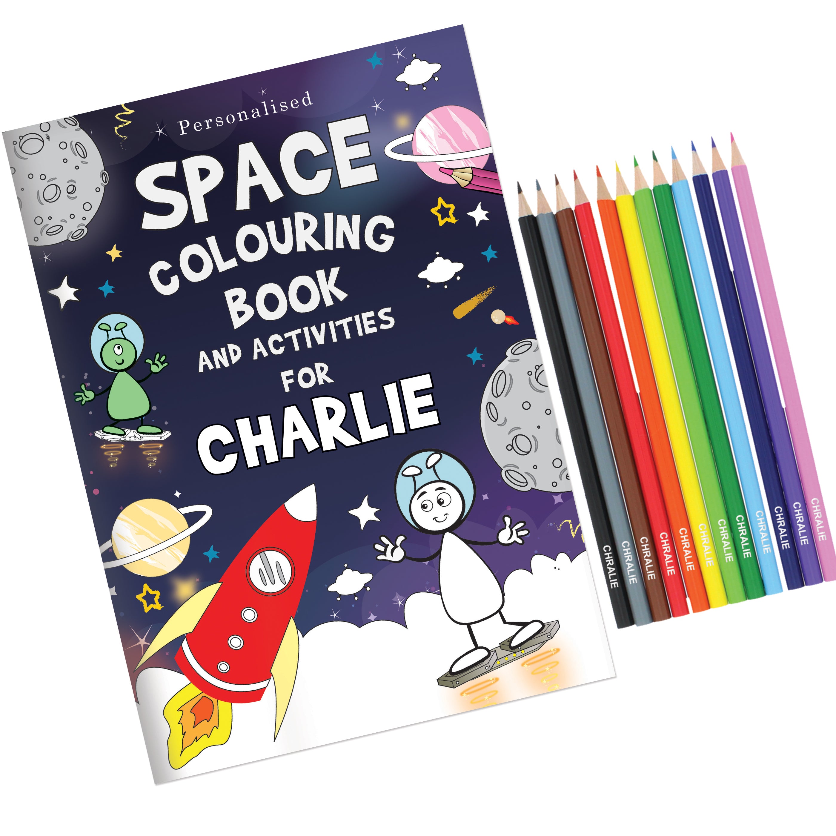 Personalised Space Colouring Book with Pencil Crayons - gift & personalise