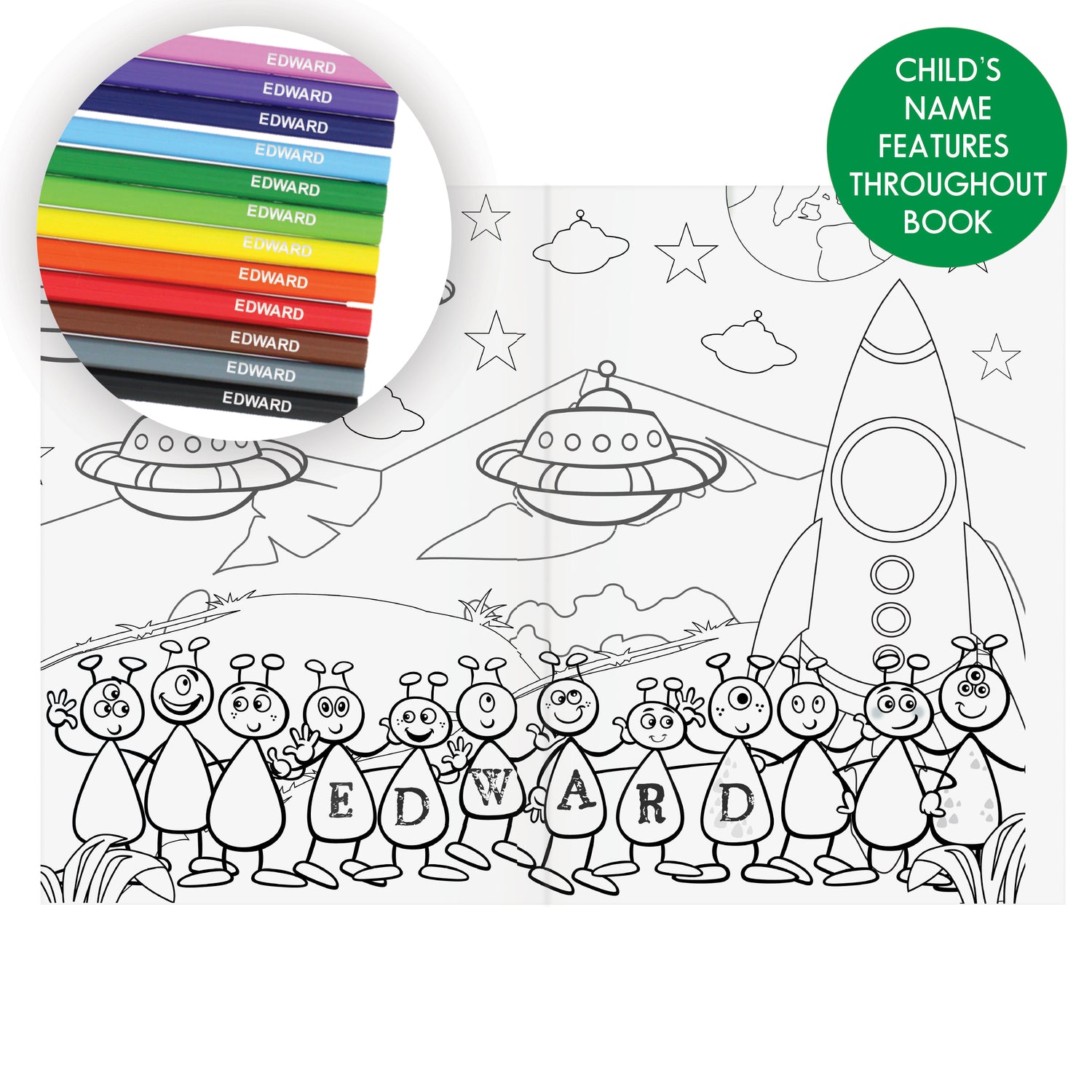 Personalised Space Colouring Book with Pencil Crayons - gift & personalise