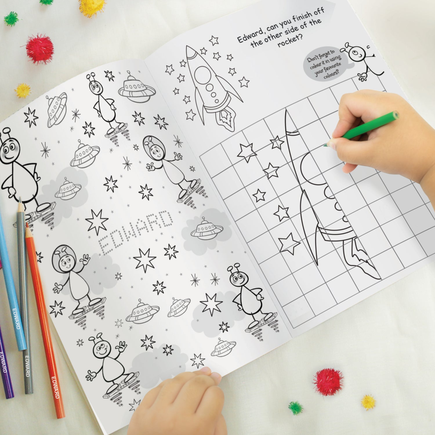 Personalised Space Colouring Book with Pencil Crayons - gift & personalise