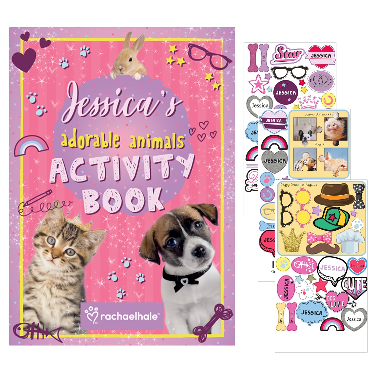 Personalised Rachael Hale Adorable Animals Activity Book With Stickers - gift & personalise