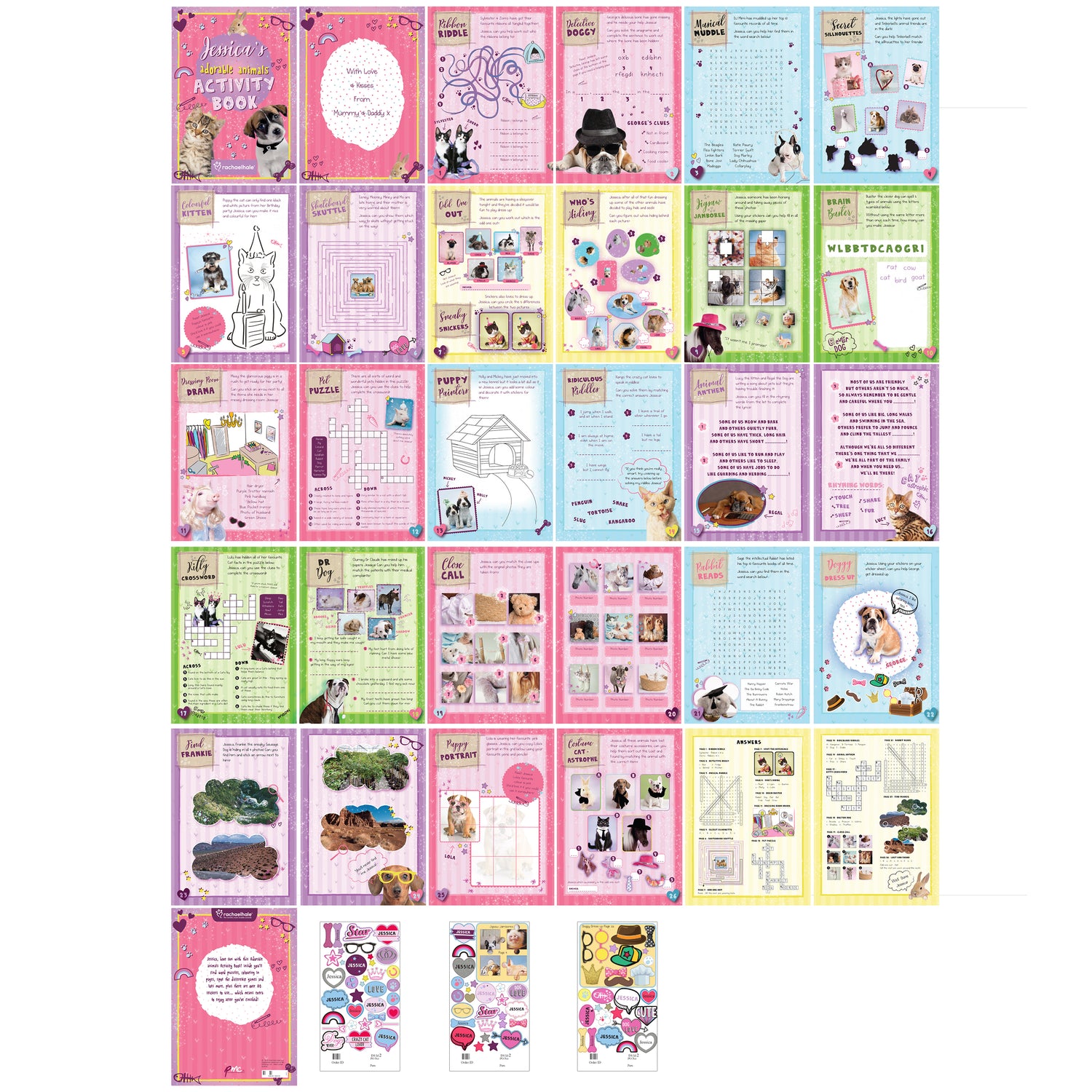 Personalised Rachael Hale Adorable Animals Activity Book With Stickers - gift & personalise