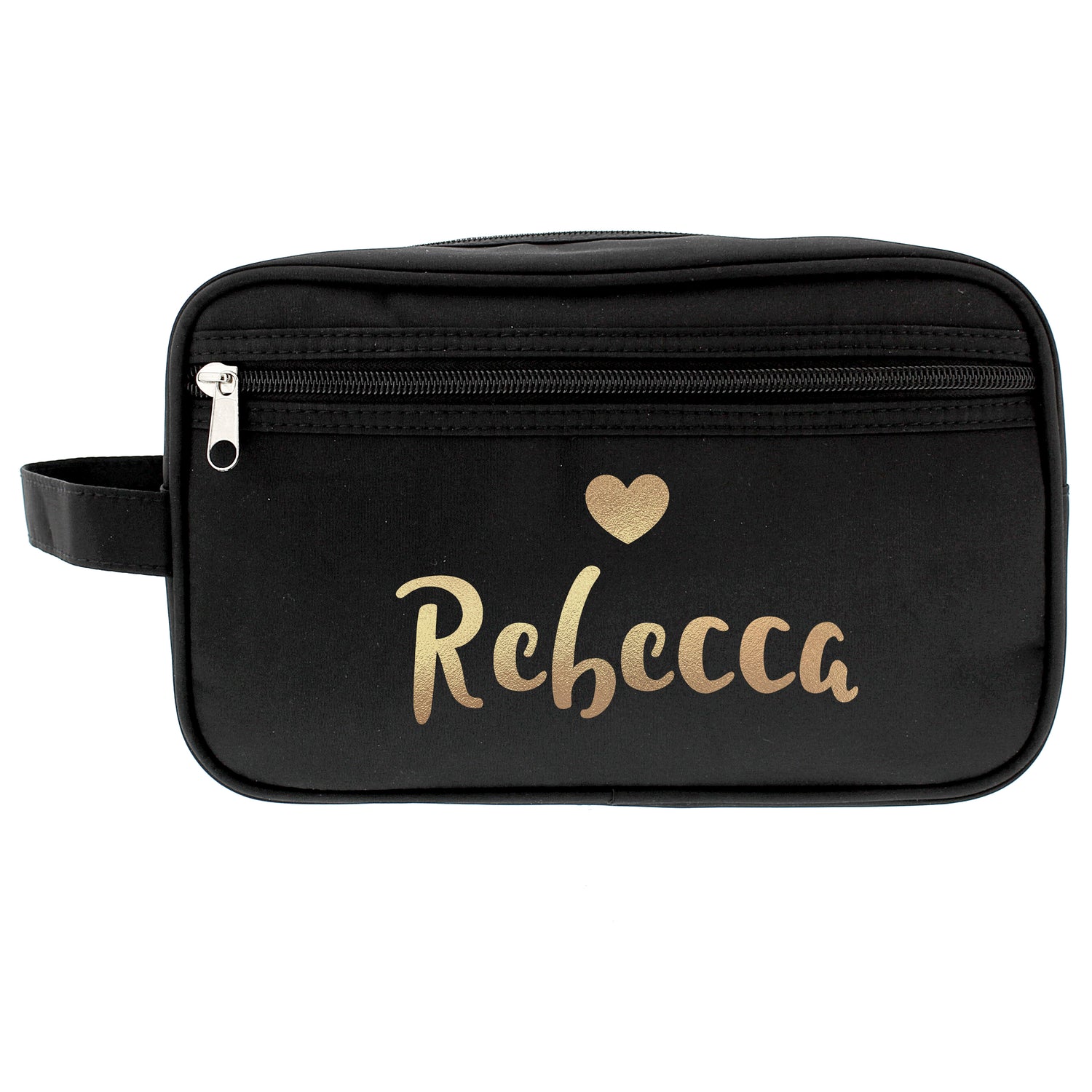 Personalised Gold Name Black Toiletry Bag - gift & personalise