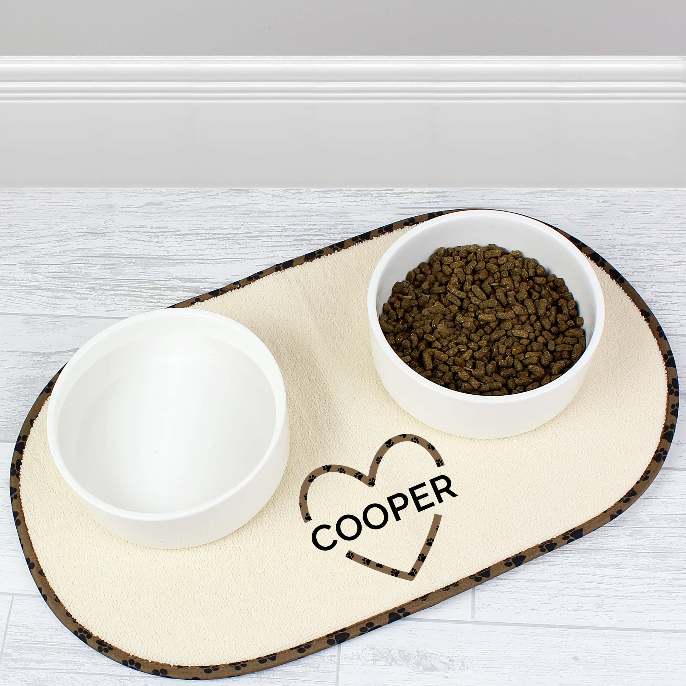 Personalised Love Heart Microfibre Pet Bowl Mat - gift & personalise
