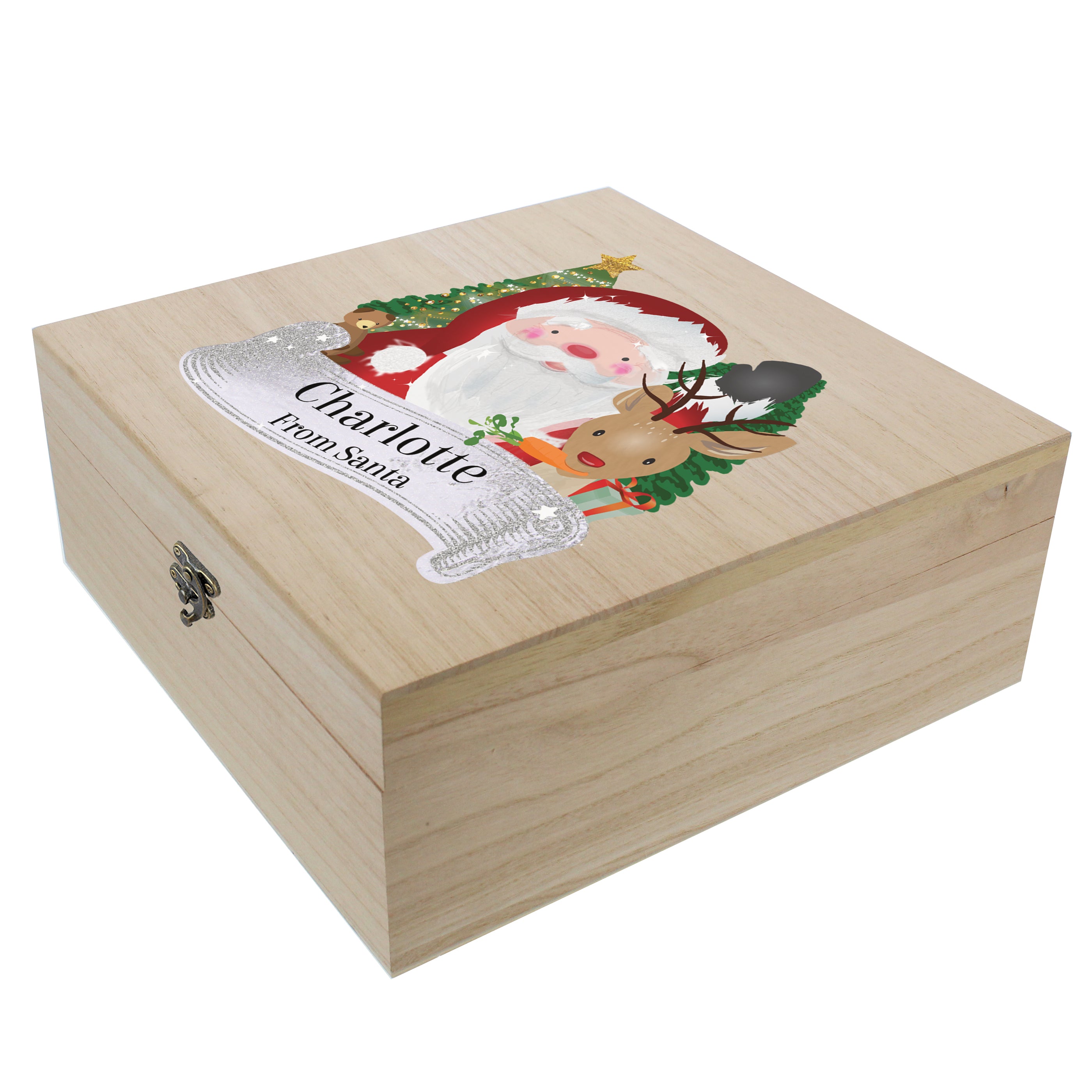 Personalised Colourful Santa Large Wooden Christmas Eve Box - gift & personalise