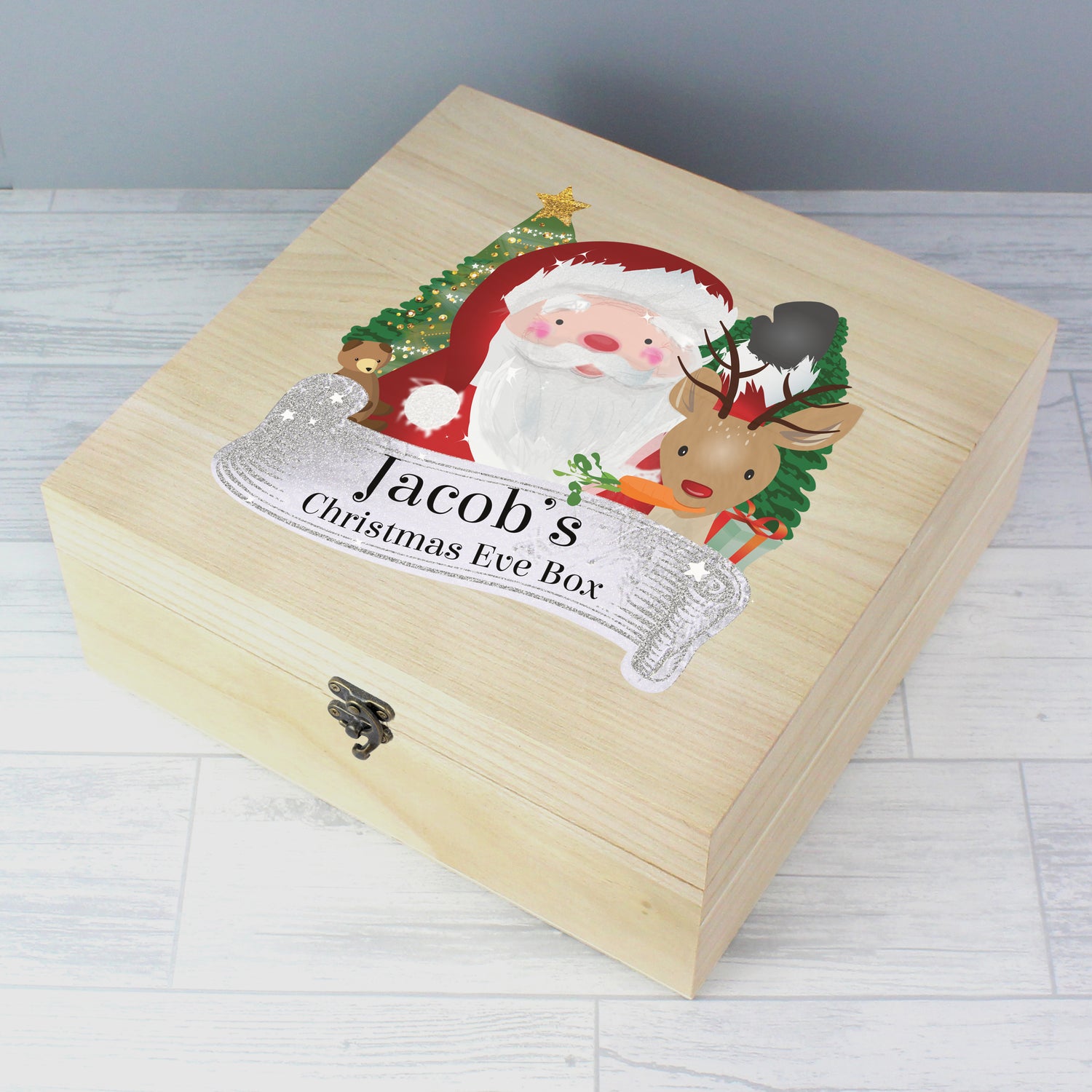 Personalised Colourful Santa Large Wooden Christmas Eve Box - gift & personalise