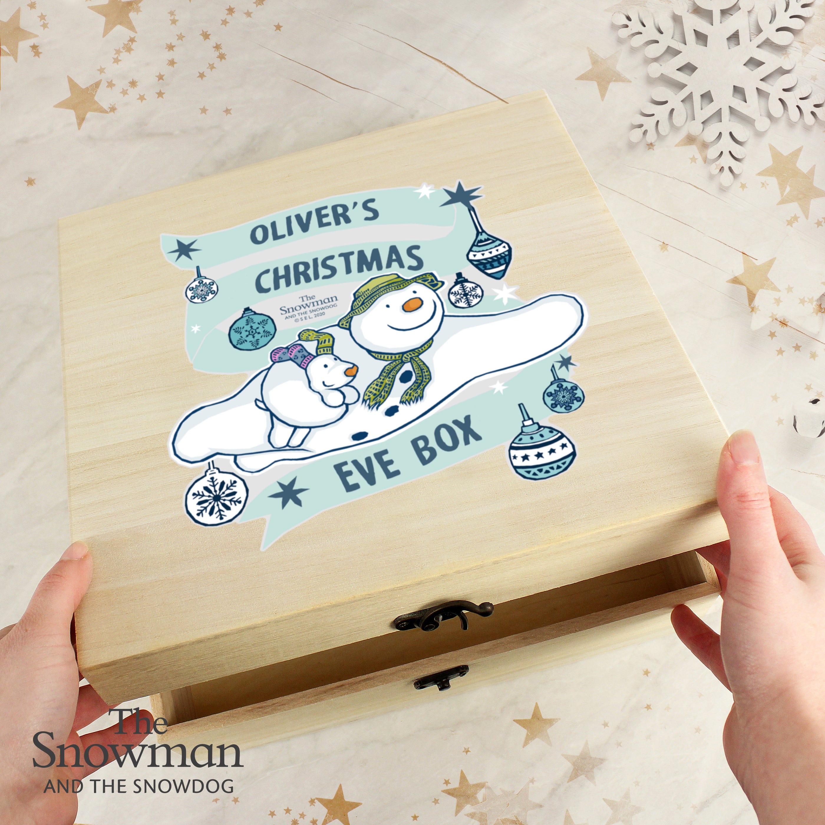Personalised The Snowman and the Snowdog Large Wooden Christmas Eve Box - gift & personalise