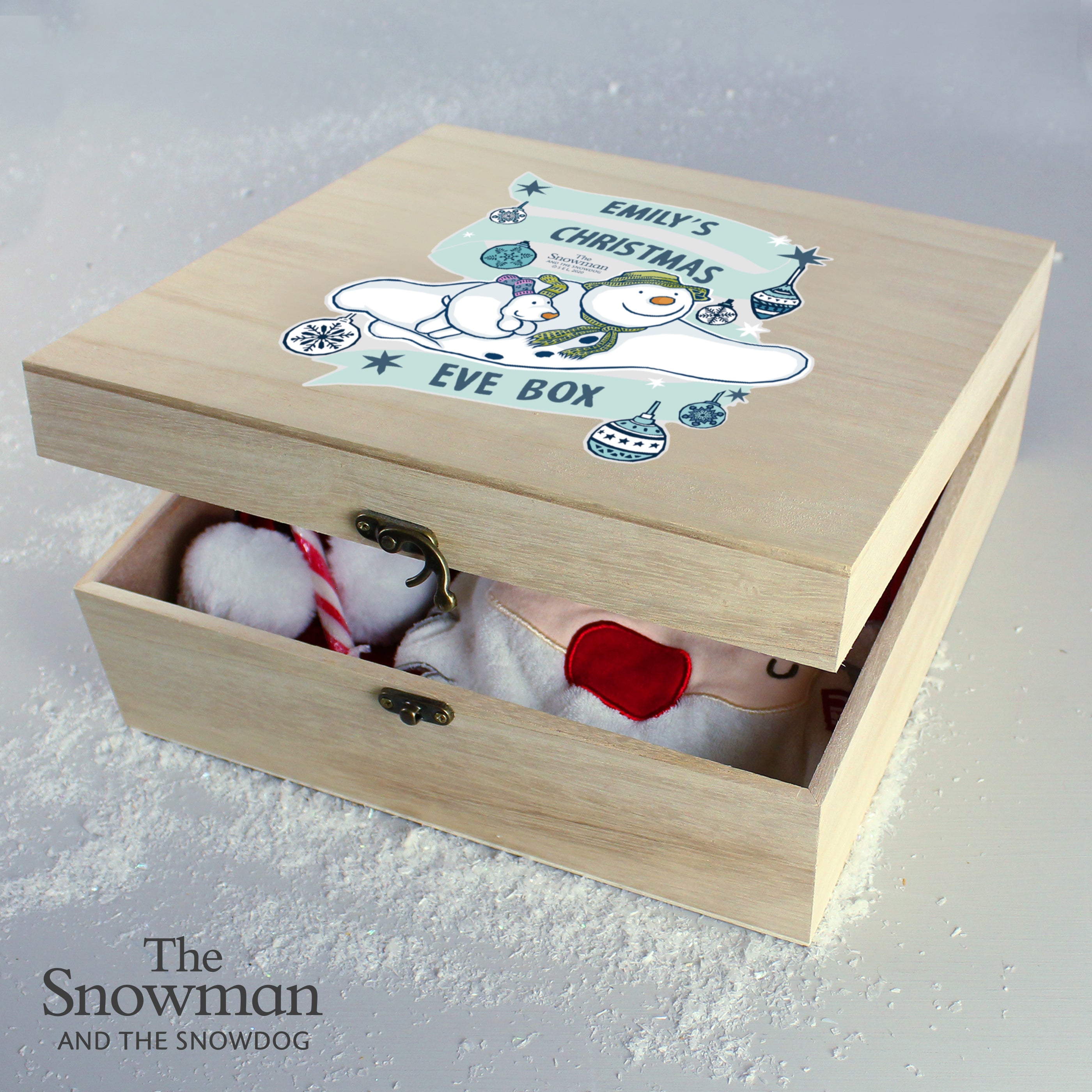 Personalised The Snowman and the Snowdog Large Wooden Christmas Eve Box - gift & personalise
