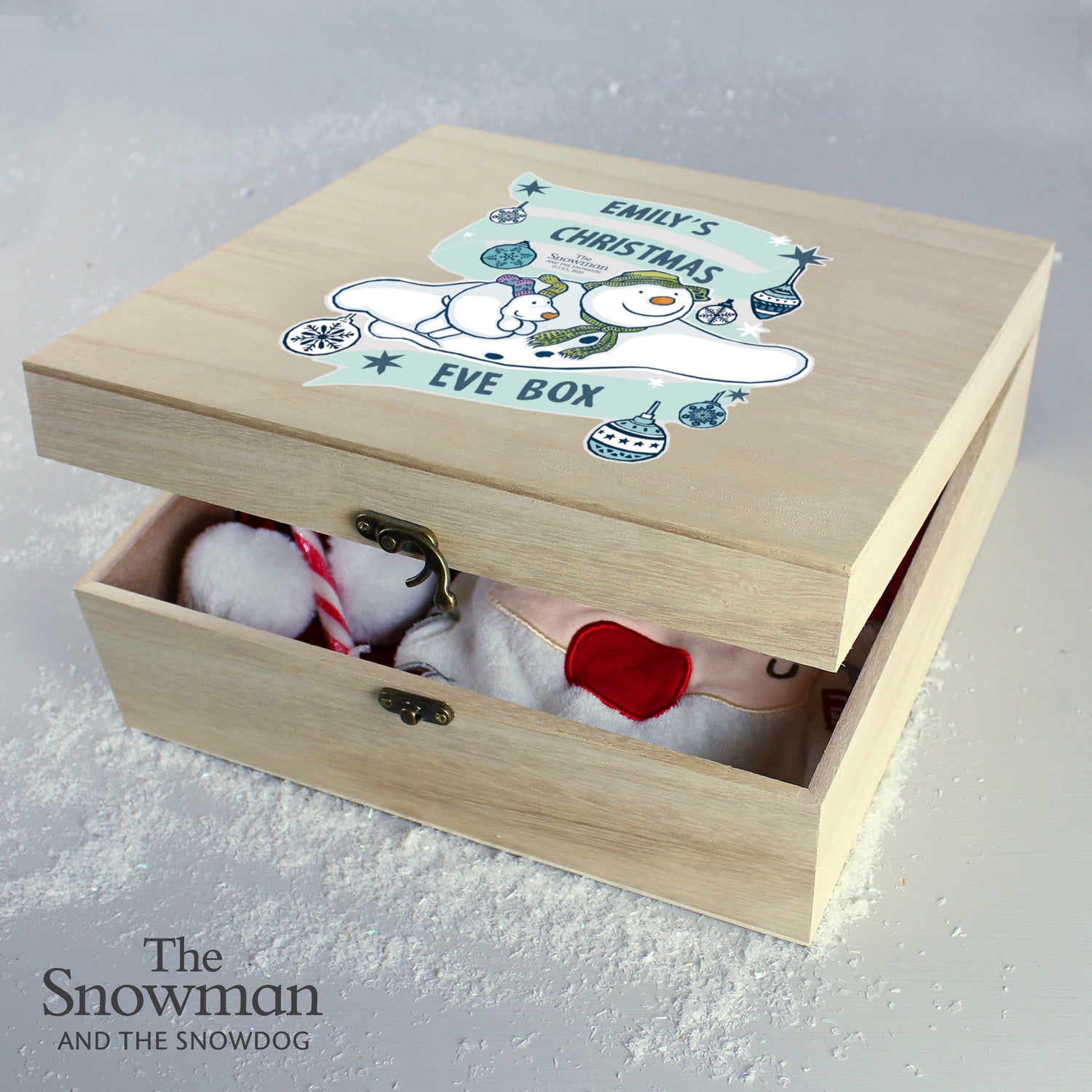 Personalised The Snowman and the Snowdog Large Wooden Christmas Eve Box - gift & personalise