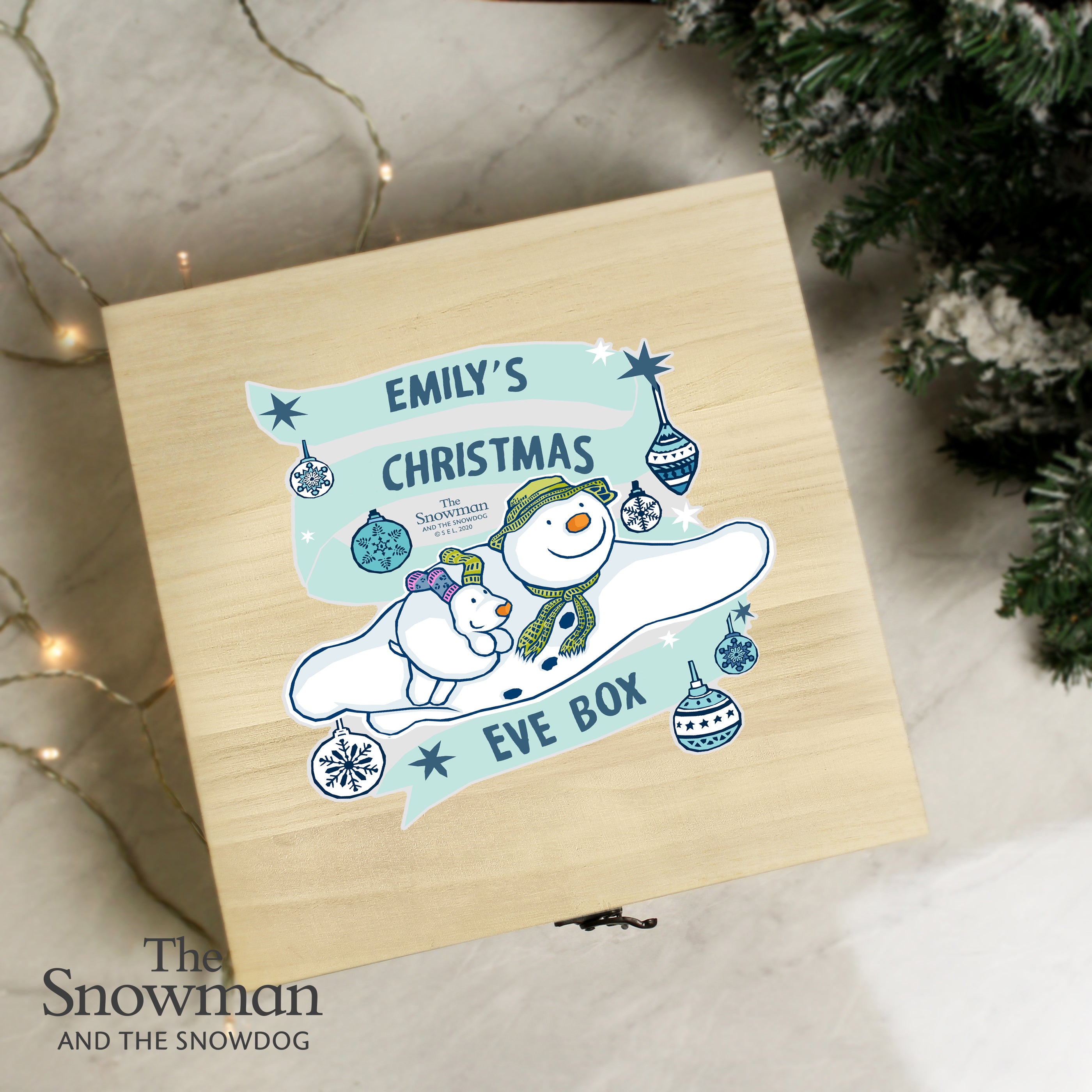 Personalised The Snowman and the Snowdog Large Wooden Christmas Eve Box - gift & personalise