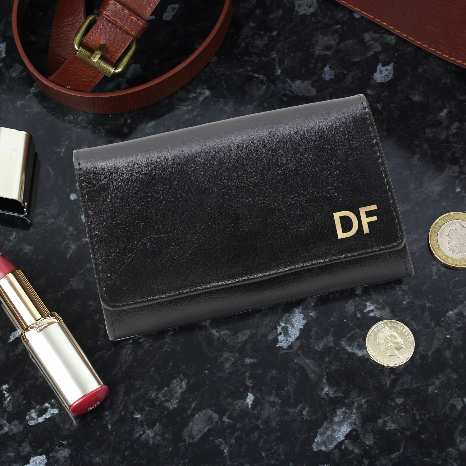 Personalised Gold Initials Black Purse - gift & personalise