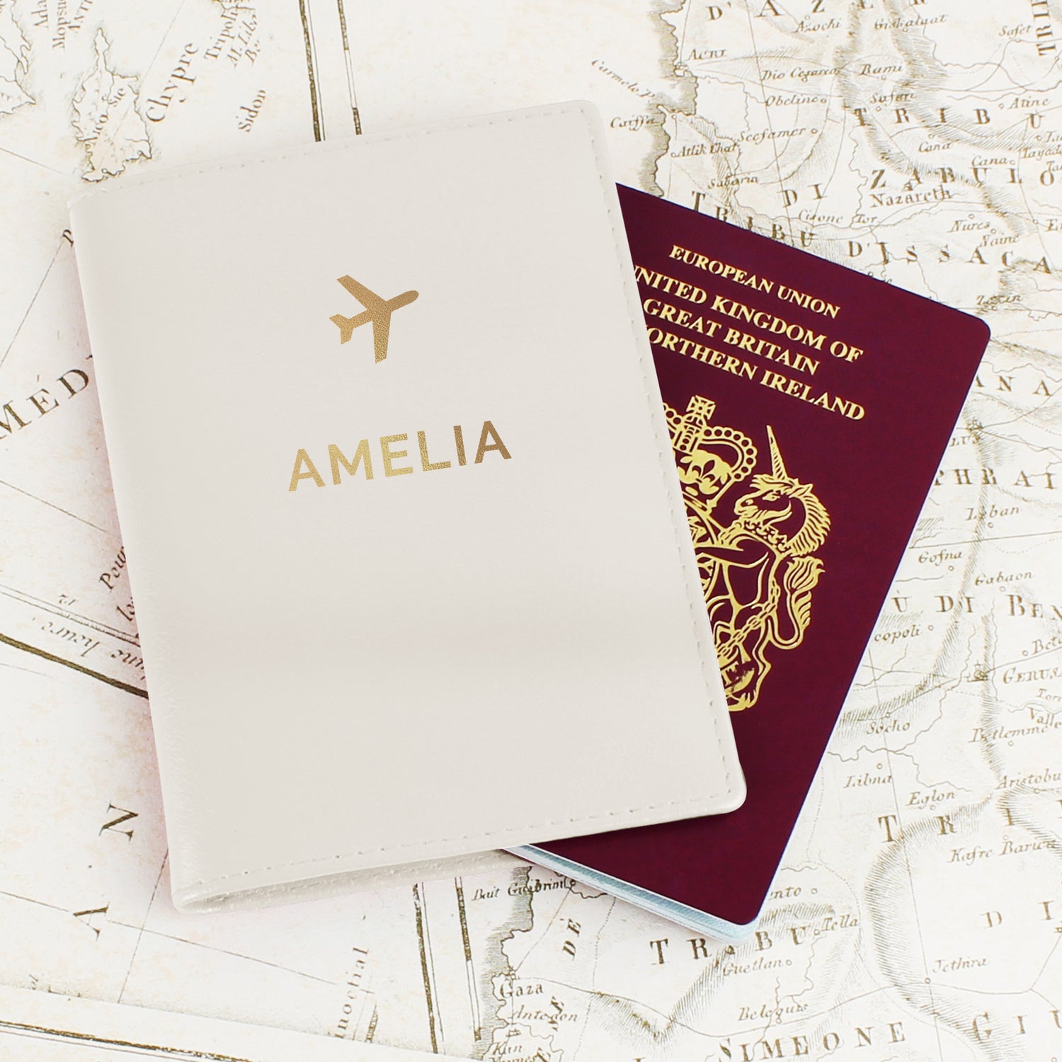 Personalised Gold Name Cream Passport Holder - gift & personalise