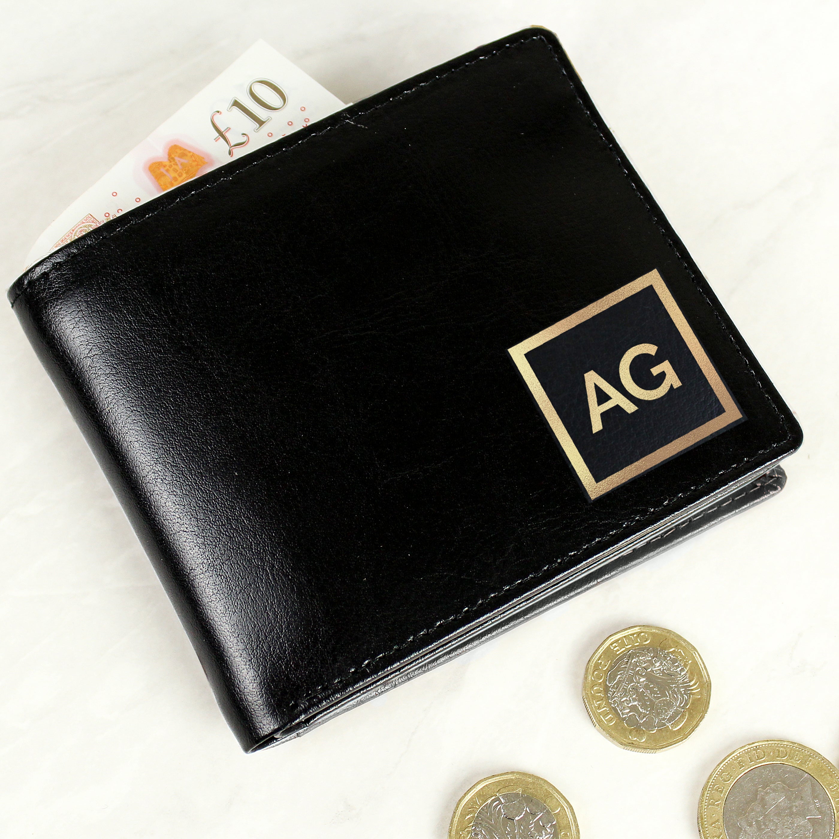 Personalised Gold Initials Leather Wallet - gift & personalise