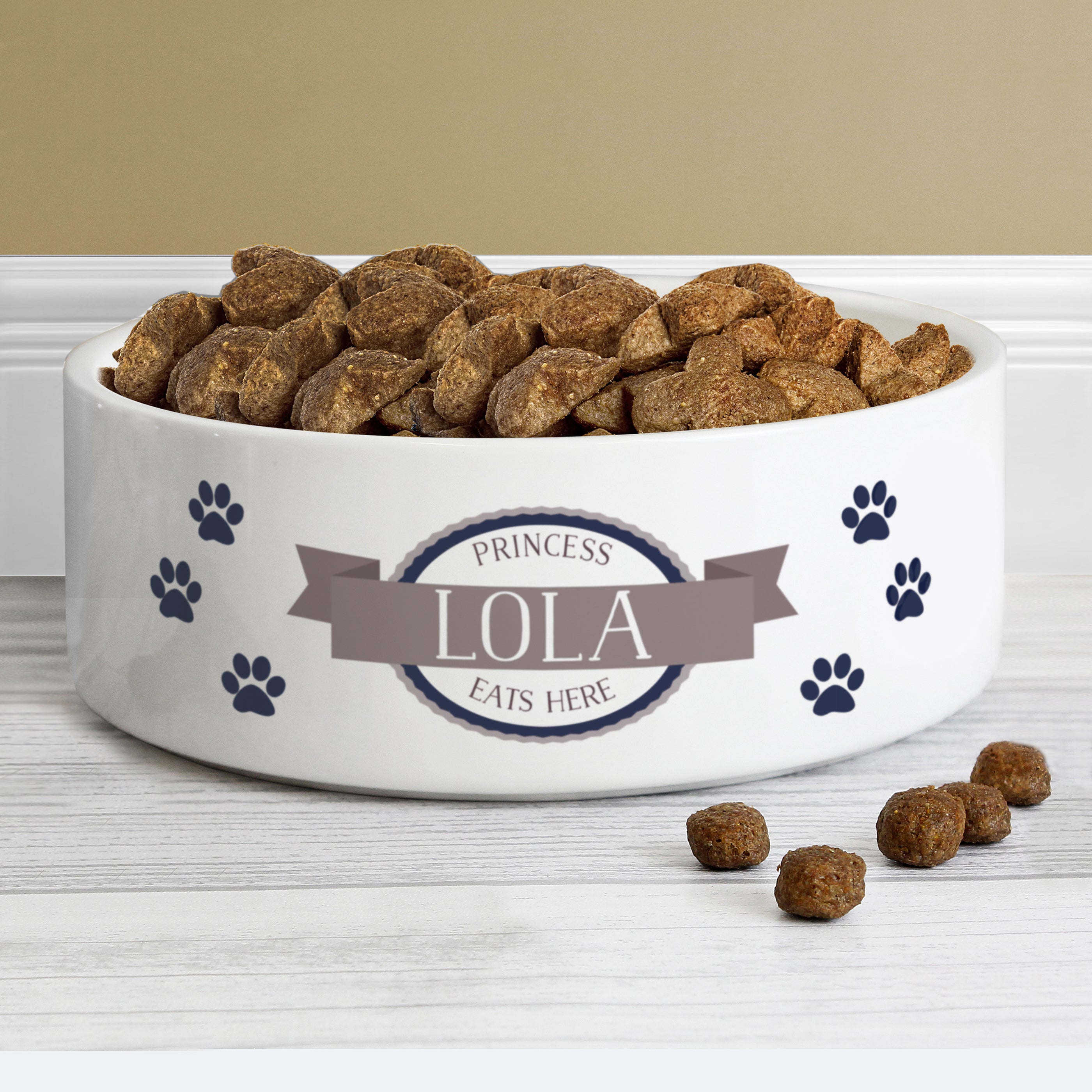 Personalised Blue Paws 14cm Medium White Pet Bowl - gift & personalise