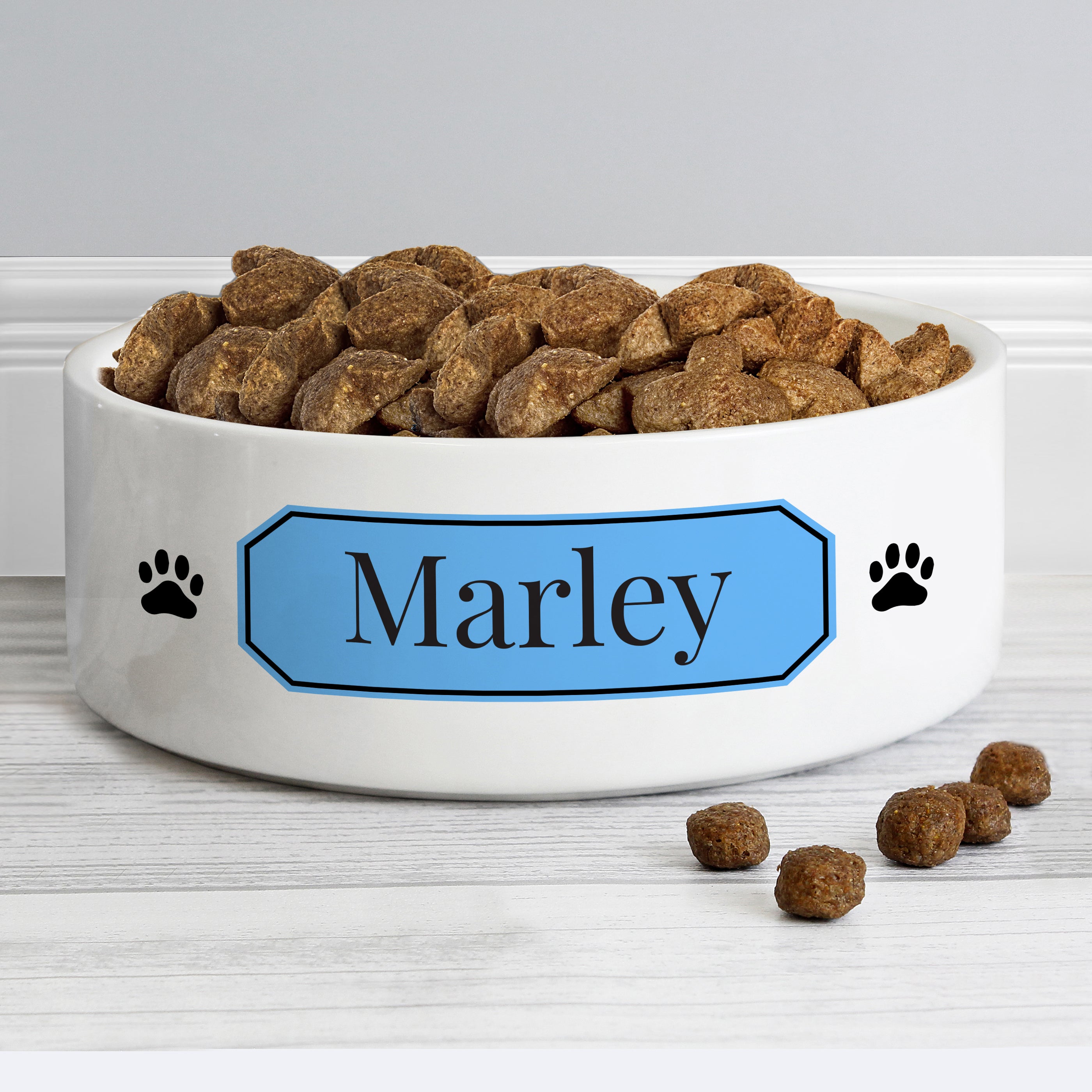 Personalised Blue Plaque 14cm Medium Pet Bowl - gift & personalise