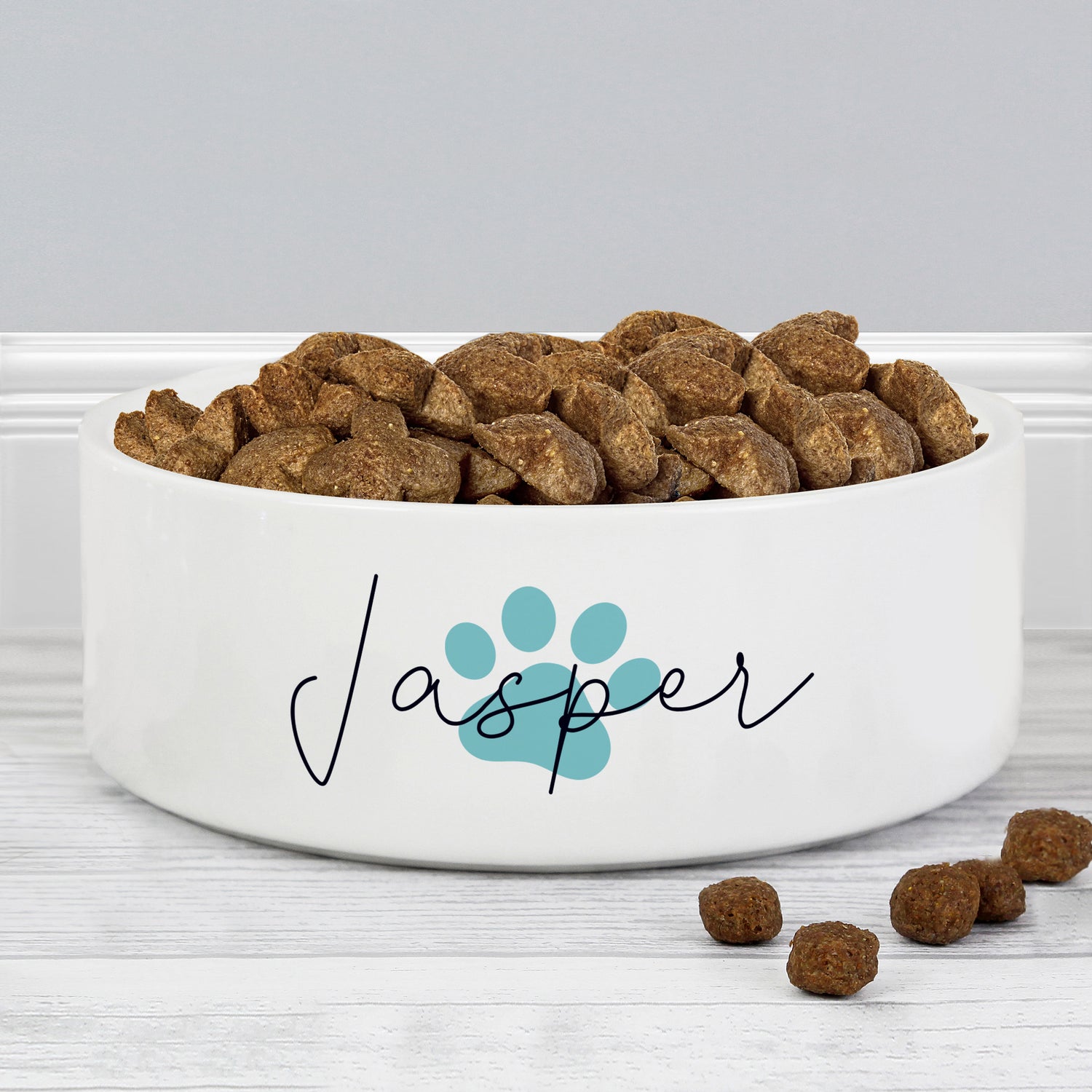 Personalised Blue Paw Print Name 14cm Medium Pet Bowl - gift & personalise