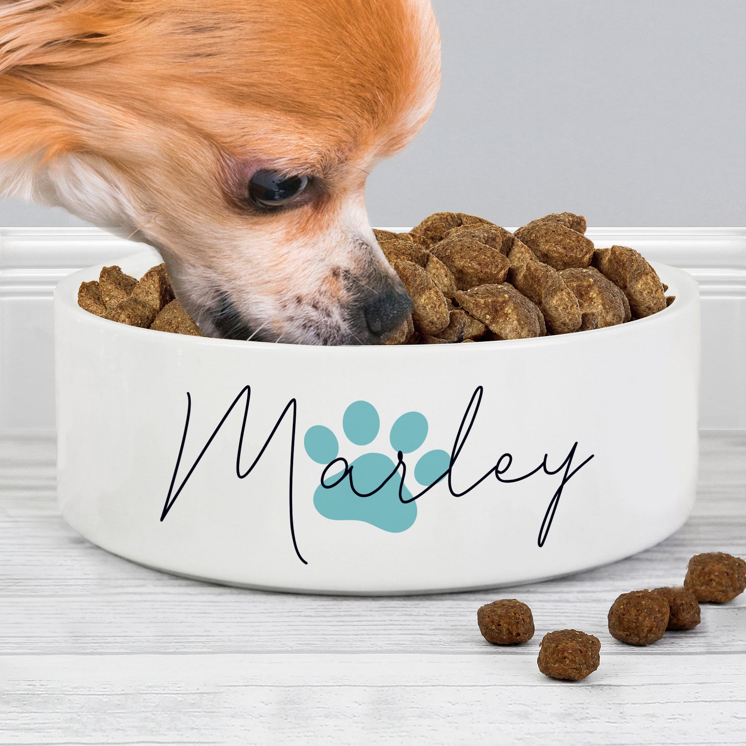 Personalised Blue Paw Print Name 14cm Medium Pet Bowl - gift & personalise
