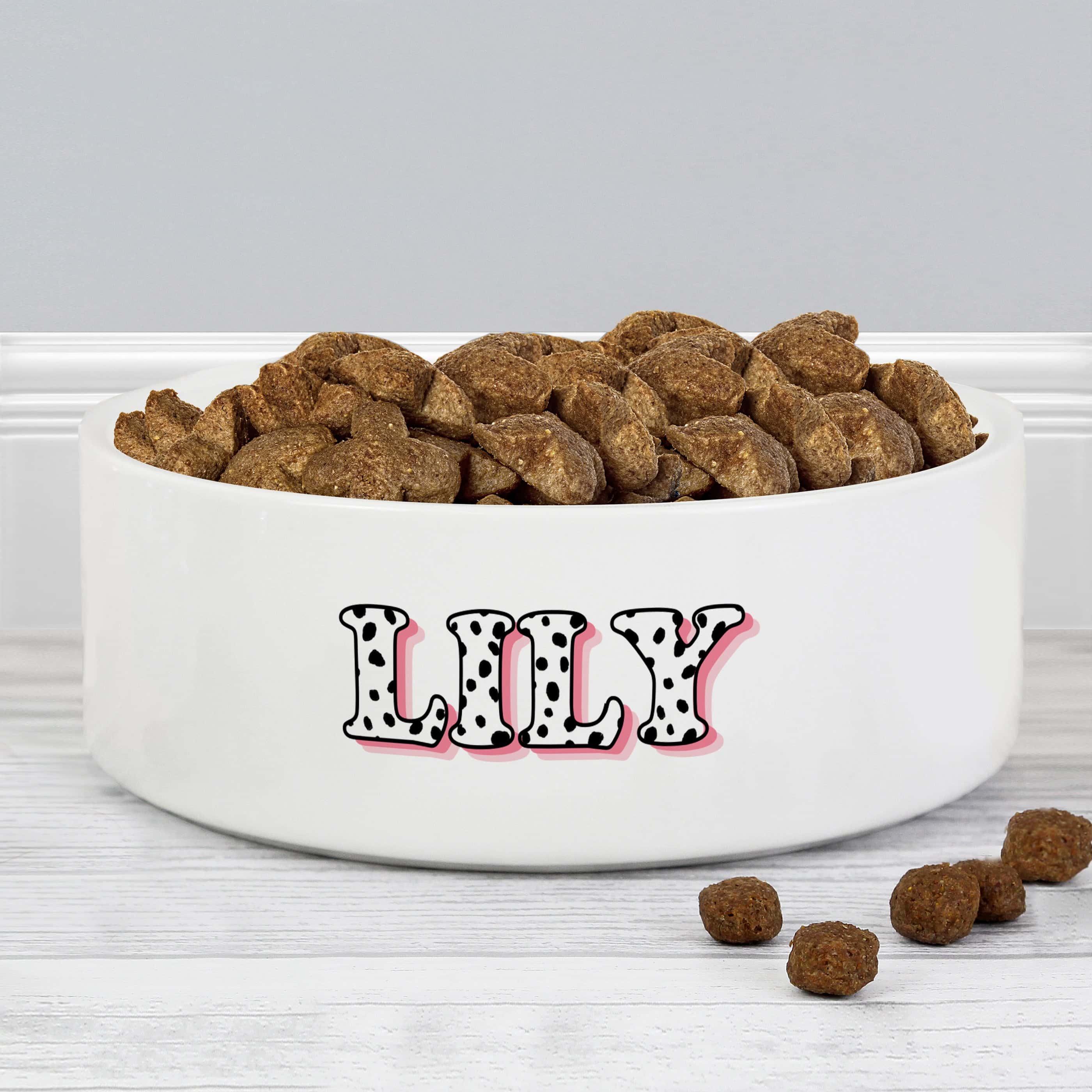 Personalised Pink Spots Name 14cm Medium Pet Bowl - gift & personalise
