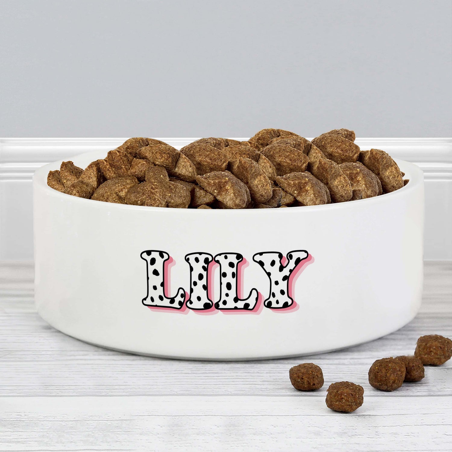 Personalised Pink Spots Name 14cm Medium Pet Bowl - gift & personalise