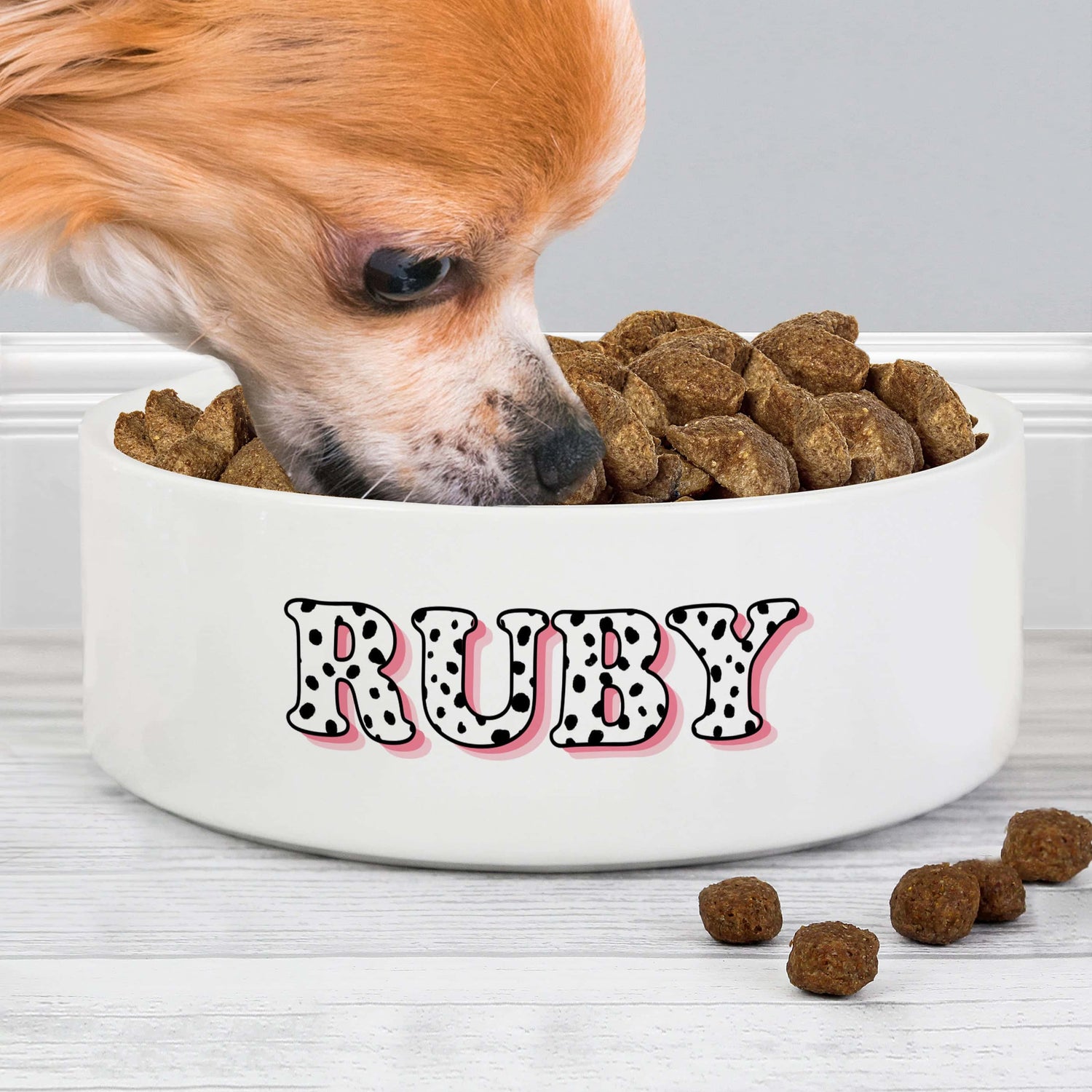 Personalised Pink Spots Name 14cm Medium Pet Bowl - gift & personalise