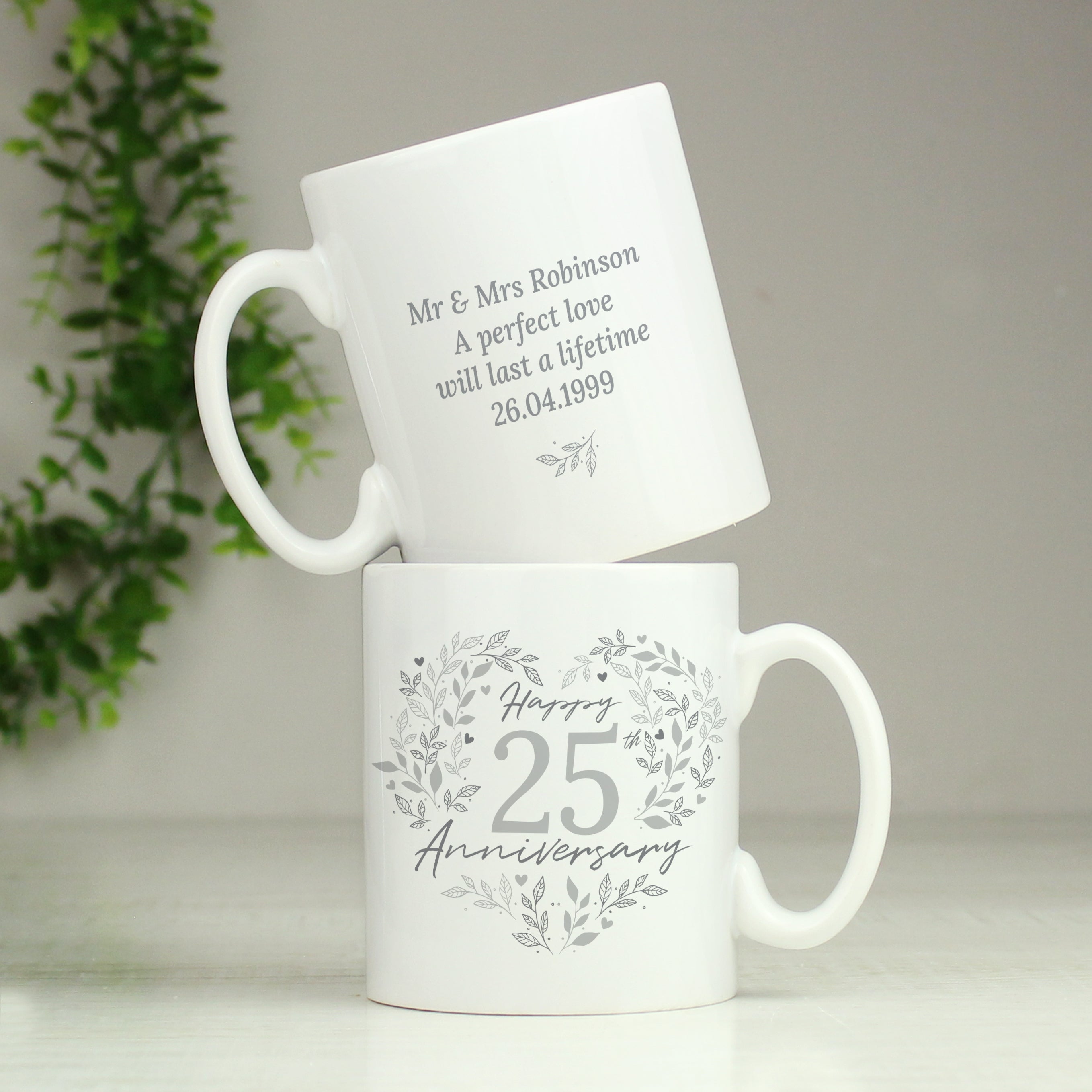 Personalised 25th Silver Wedding Anniversary Mug - gift & personalise