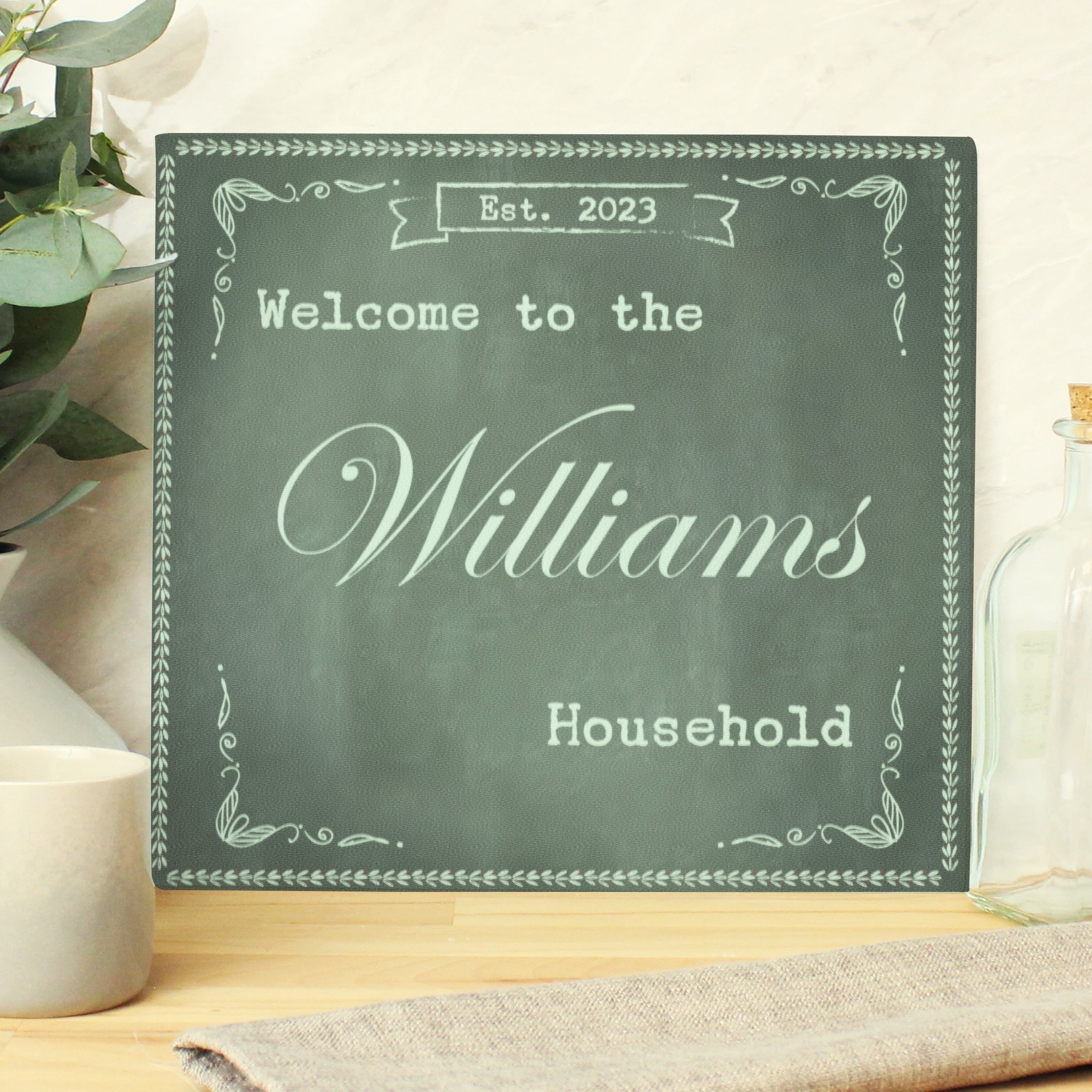 Personalised Family Chalk Glass Chopping Board/Worktop Saver - gift & personalise