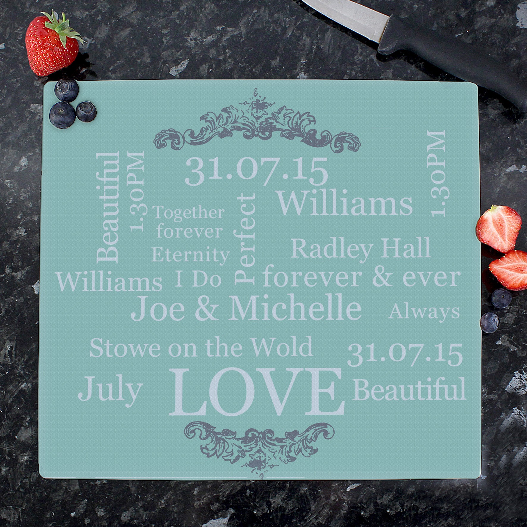 Personalised Typography Glass Chopping Board/Worktop Saver - gift & personalise