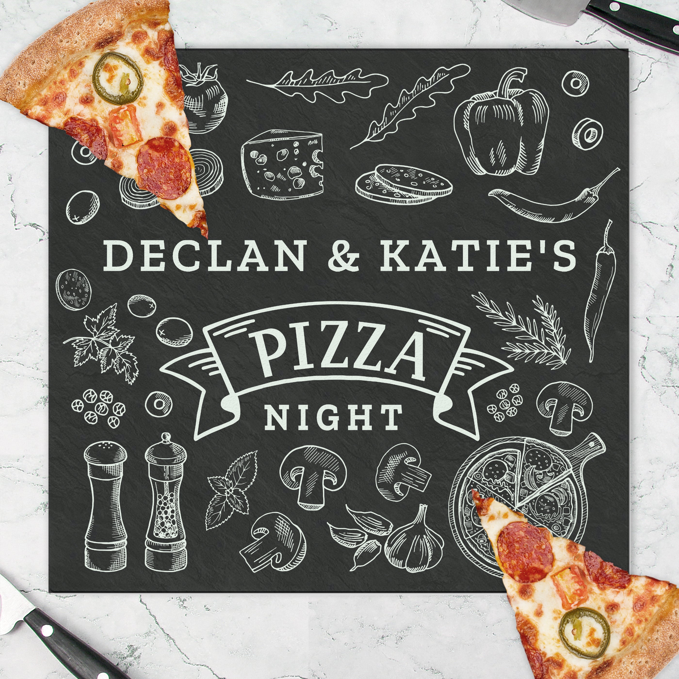 Personalised Pizza Glass Chopping Board/Worktop Saver - gift & personalise