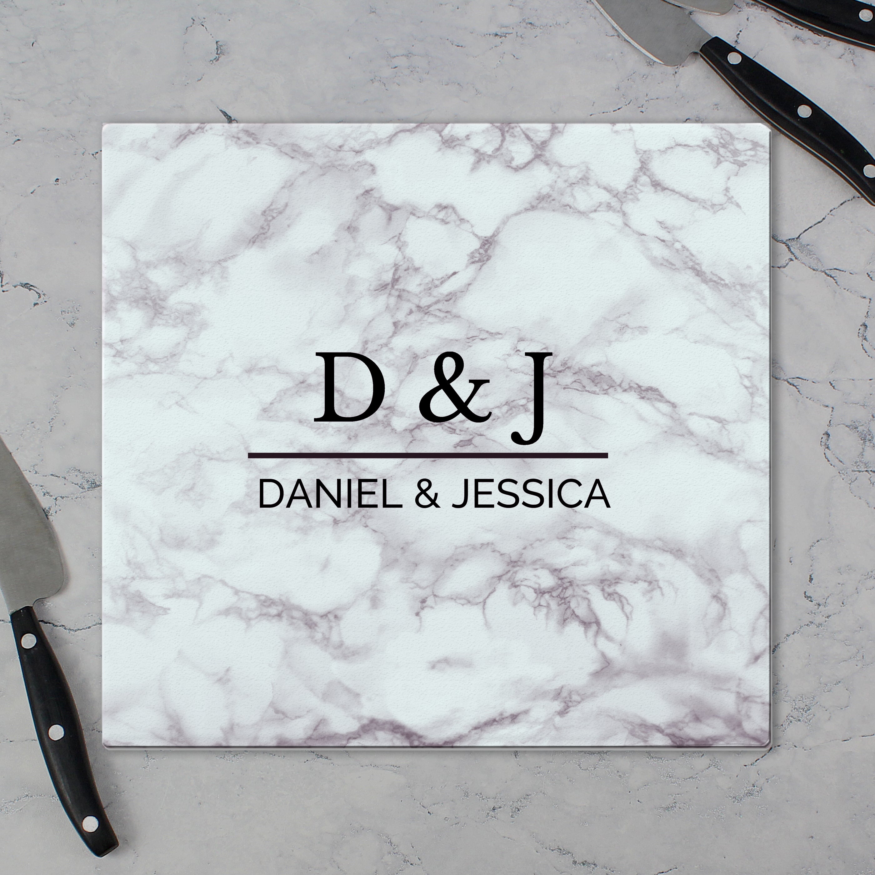 Personalised Marble Effect Glass Chopping Board/Worktop Saver - gift & personalise