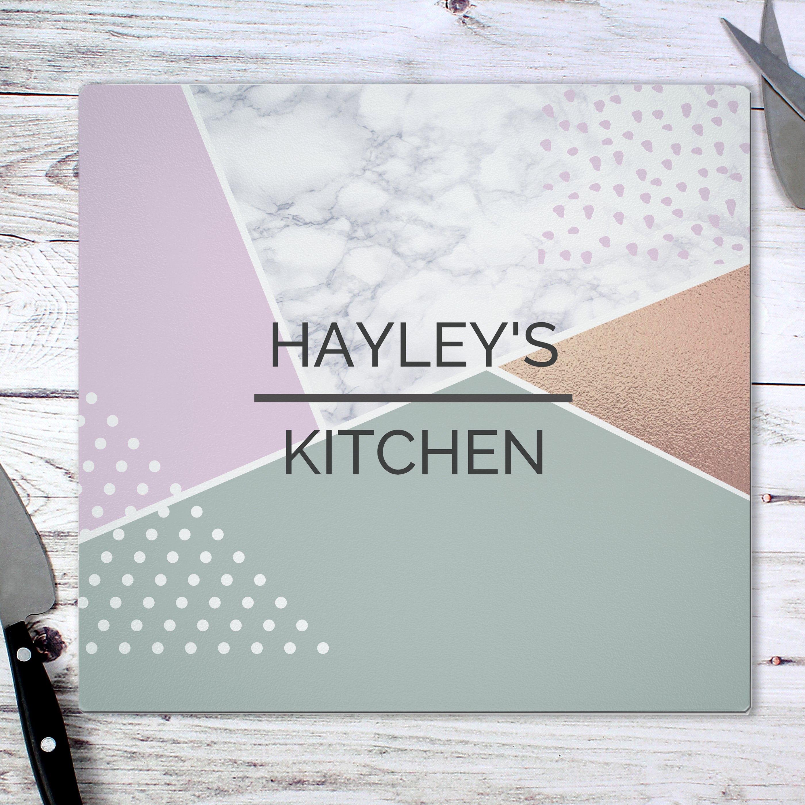 Personalised Geometric Glass Chopping Board/Worktop Saver - gift & personalise