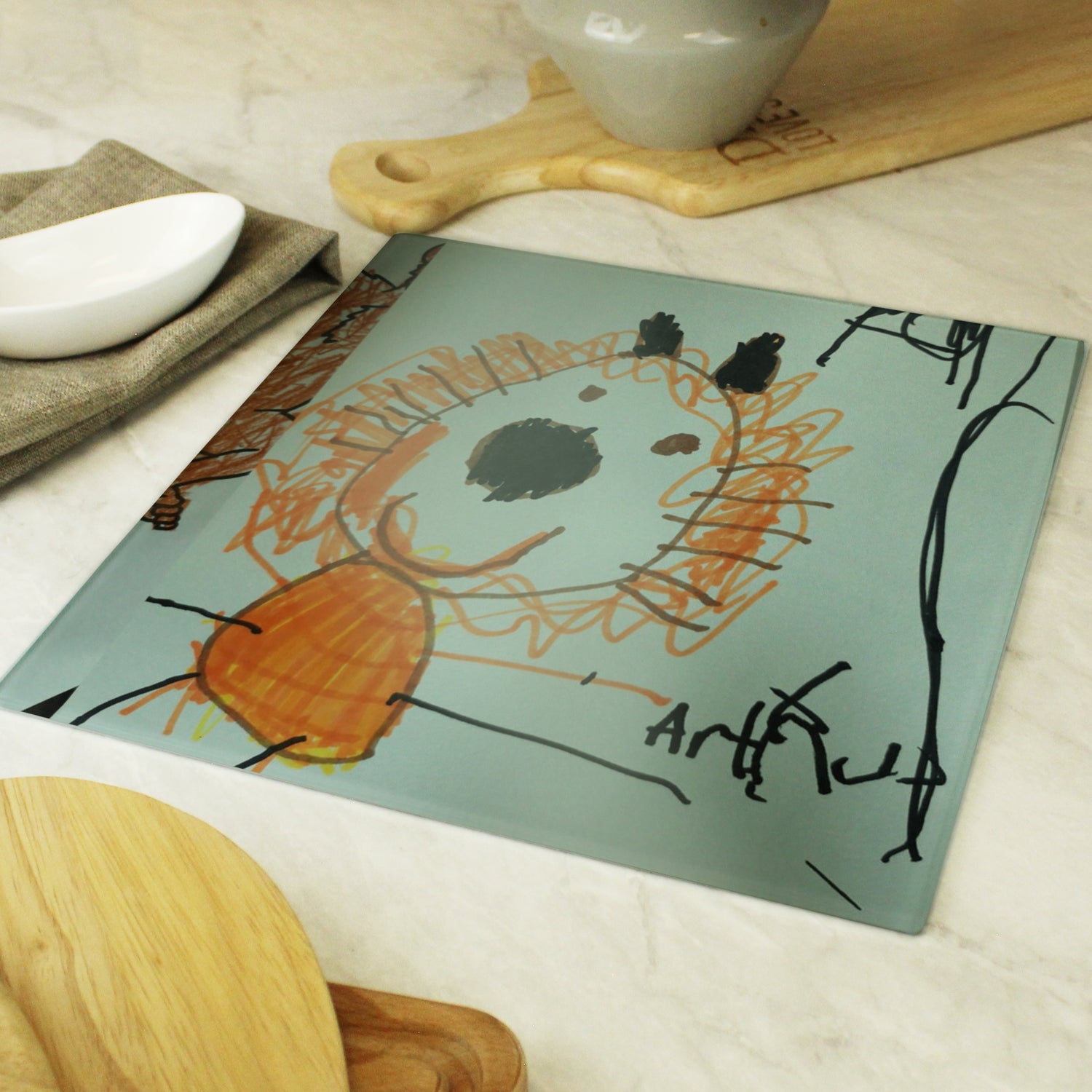 Personalised Childrens Drawing Photo Upload Glass Chopping Board/Worktop Saver - gift & personalise