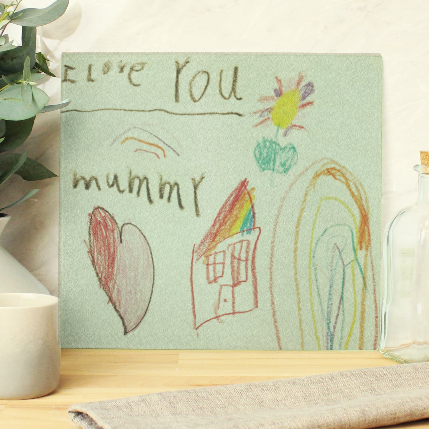 Personalised Childrens Drawing Photo Upload Glass Chopping Board/Worktop Saver - gift & personalise