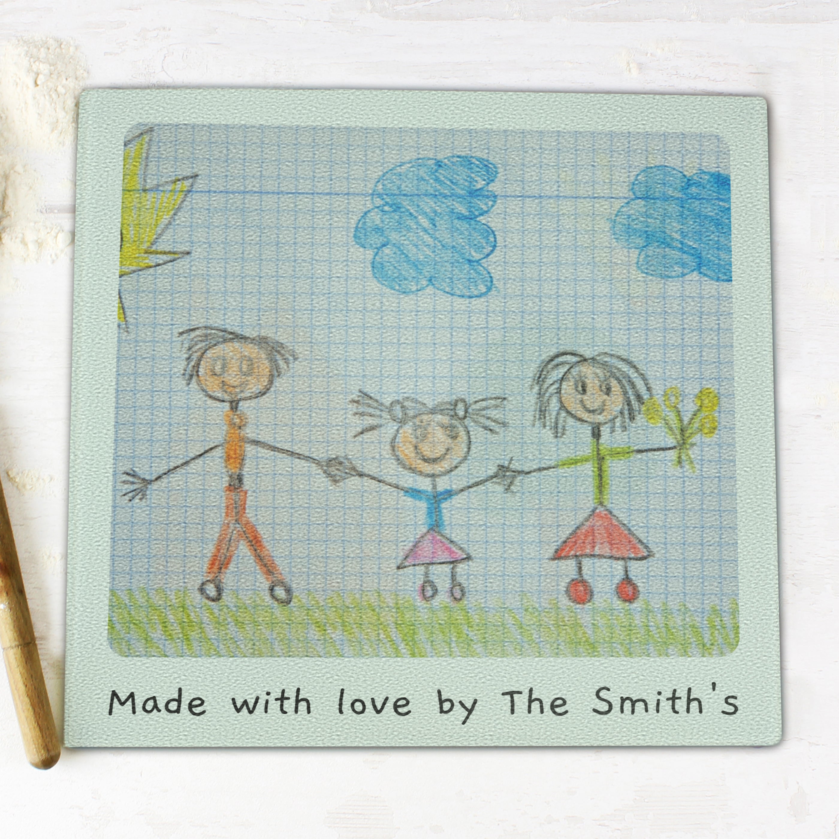 Personalised Childrens Drawing Photo Upload Glass Chopping Board/Worktop Saver - gift & personalise