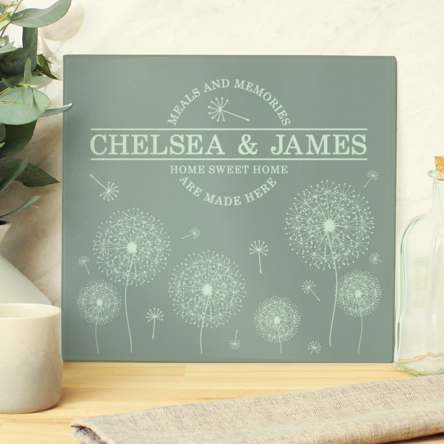 Personalised Dandelion Glass Chopping Board/Worktop Saver - gift & personalise