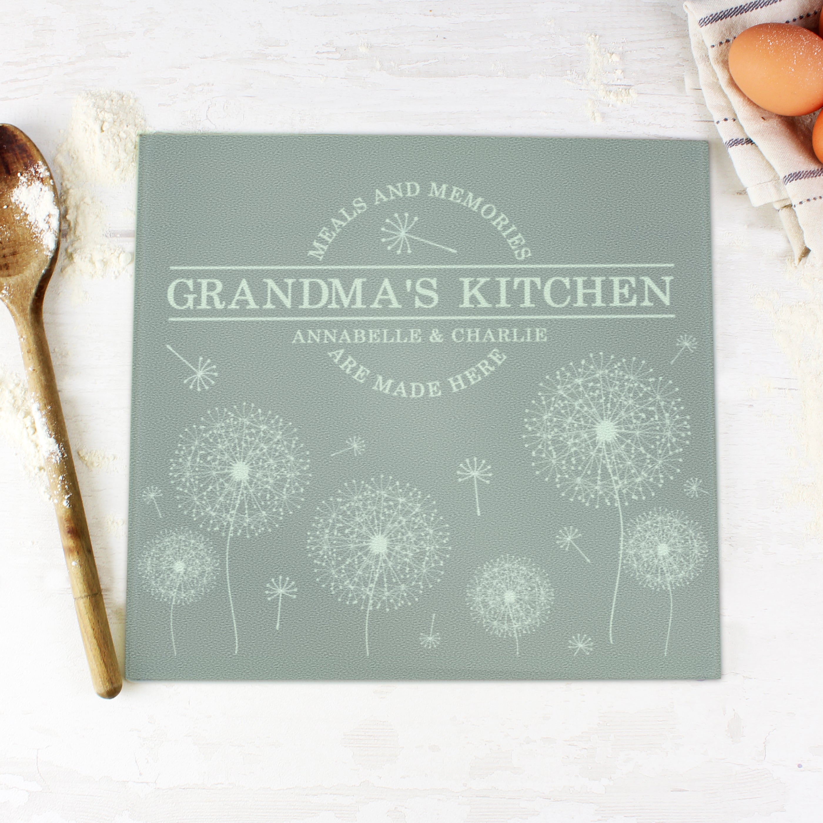 Personalised Dandelion Glass Chopping Board/Worktop Saver - gift & personalise