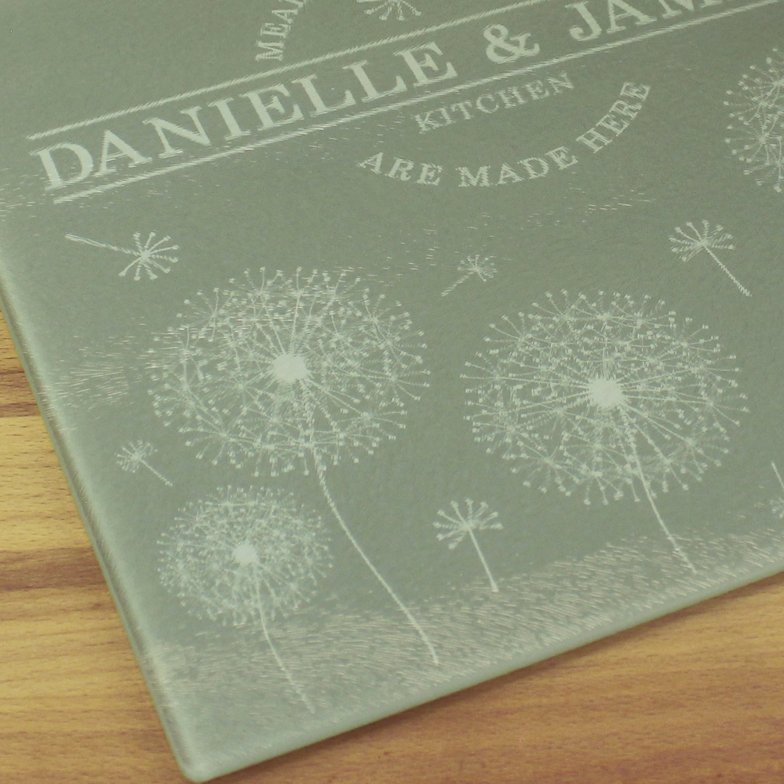 Personalised Dandelion Glass Chopping Board/Worktop Saver - gift & personalise