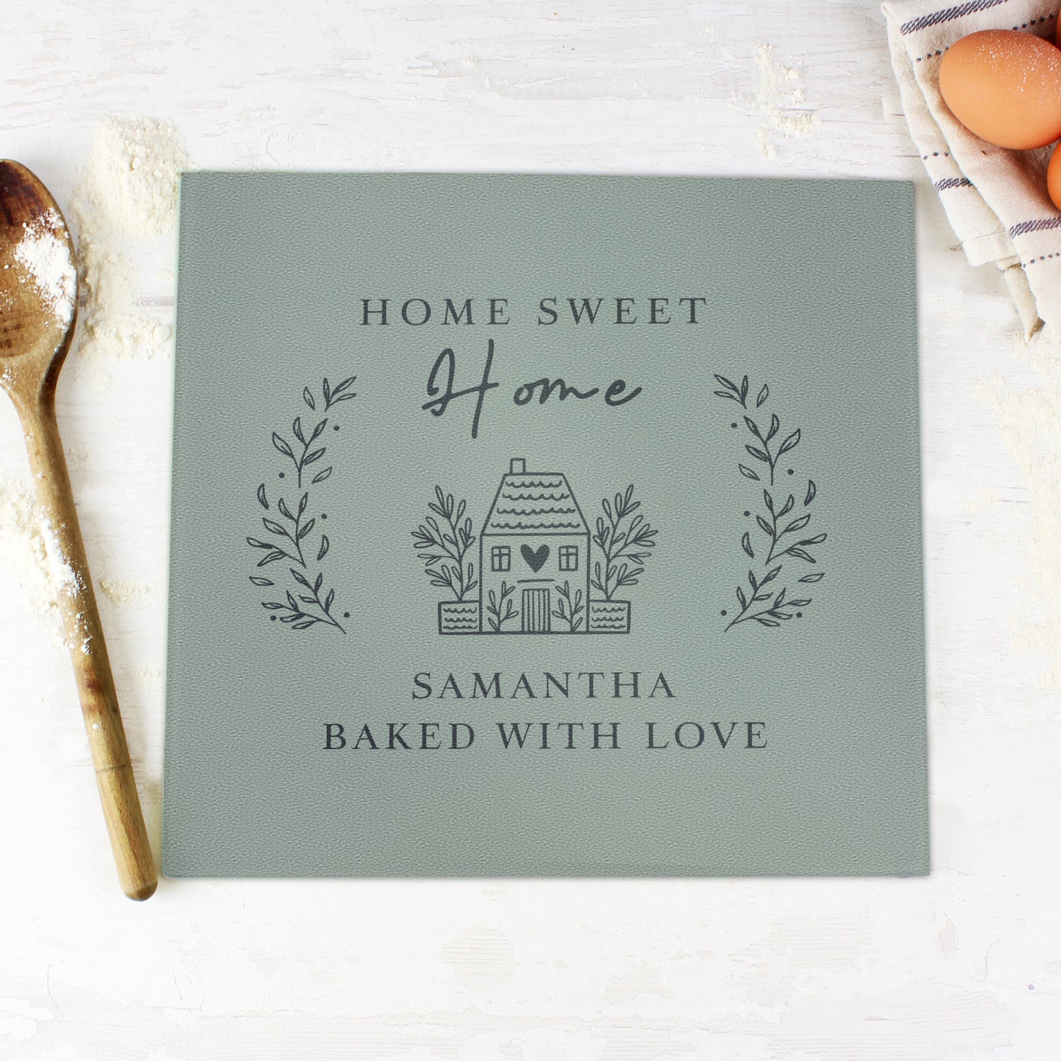 Personalised HOME Glass Chopping Board/Worktop Saver - gift & personalise