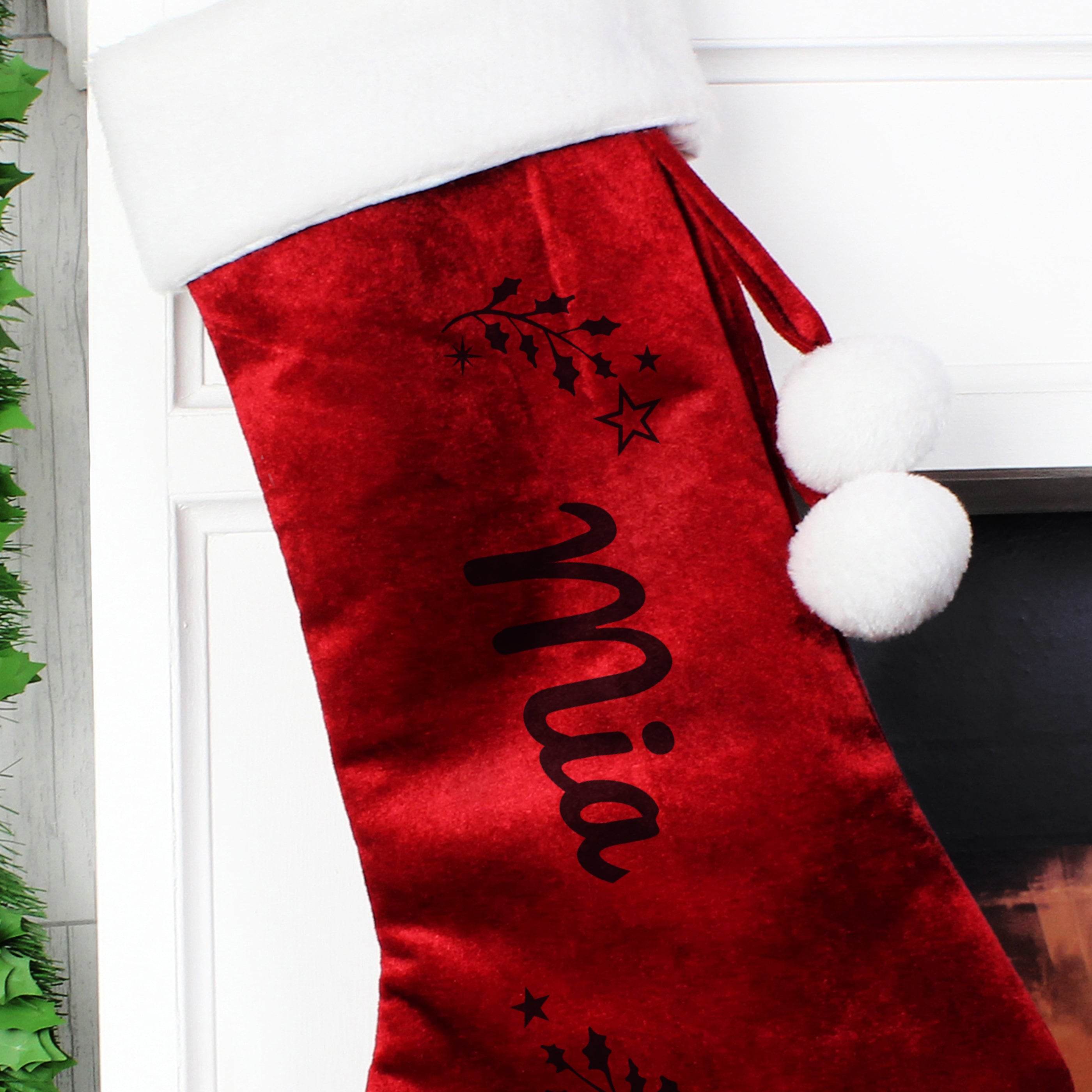 Personalised Holly Red Christmas Stocking - gift & personalise