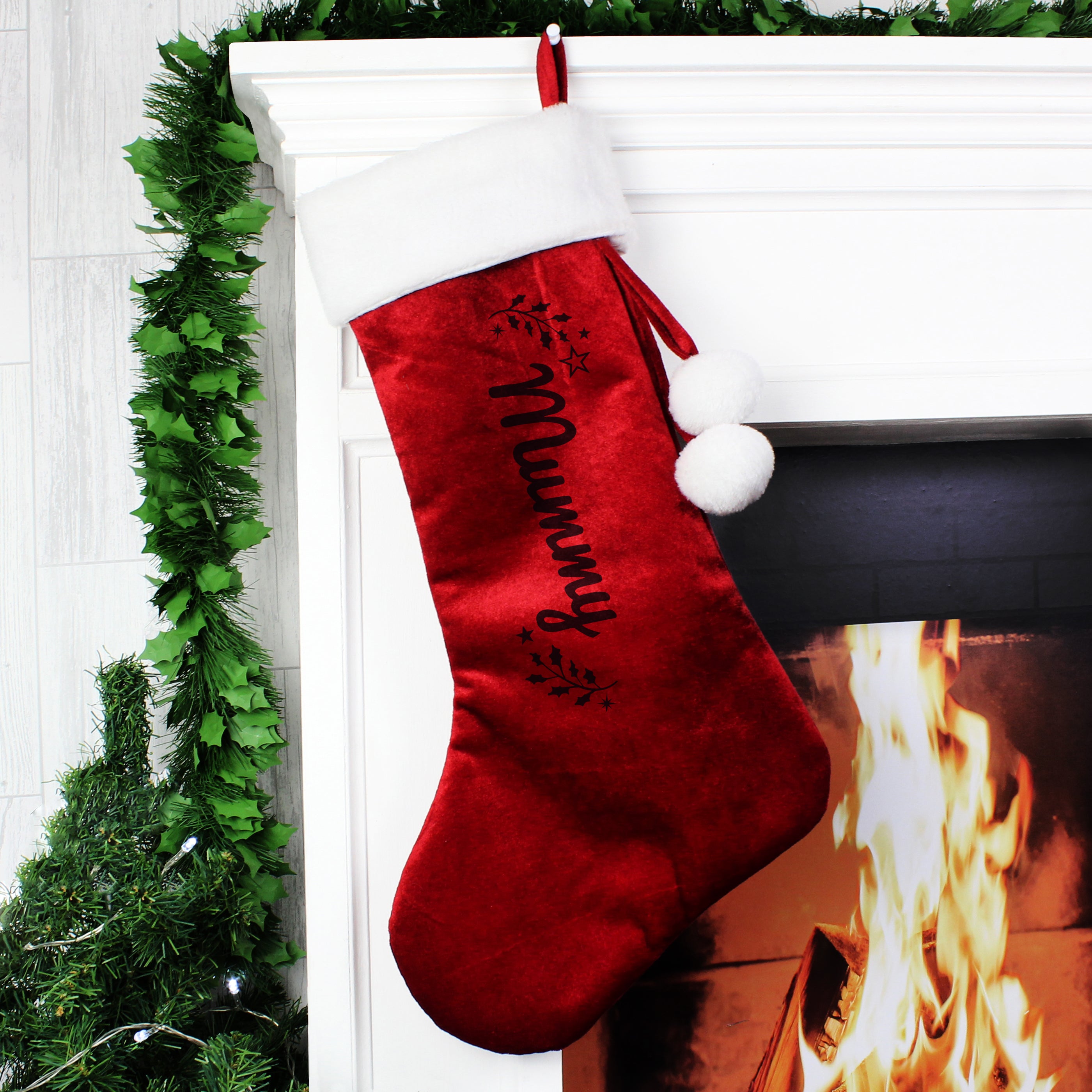 Personalised Holly Red Christmas Stocking - gift & personalise