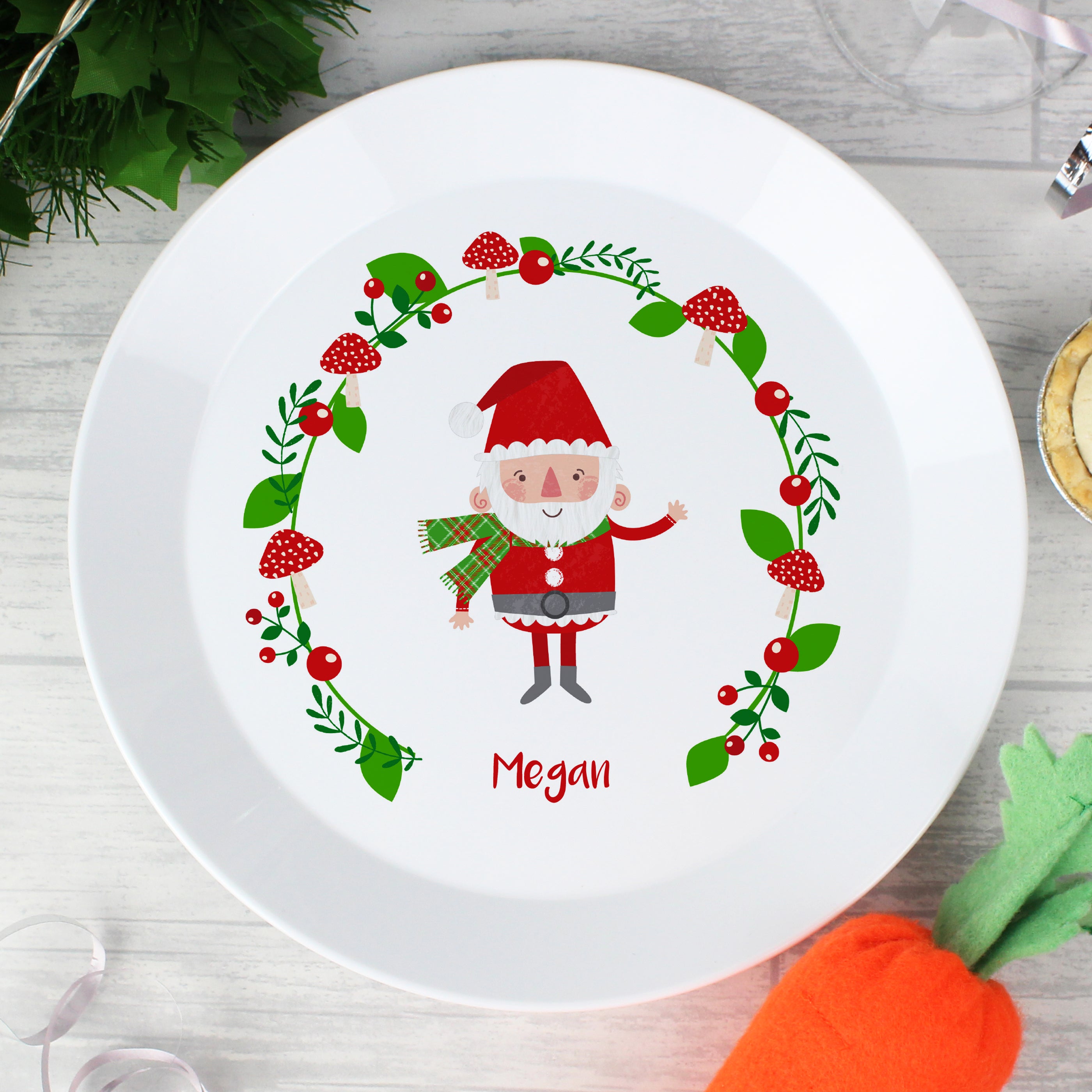 Personalised Christmas Toadstool Santa Plastic Plate - gift & personalise