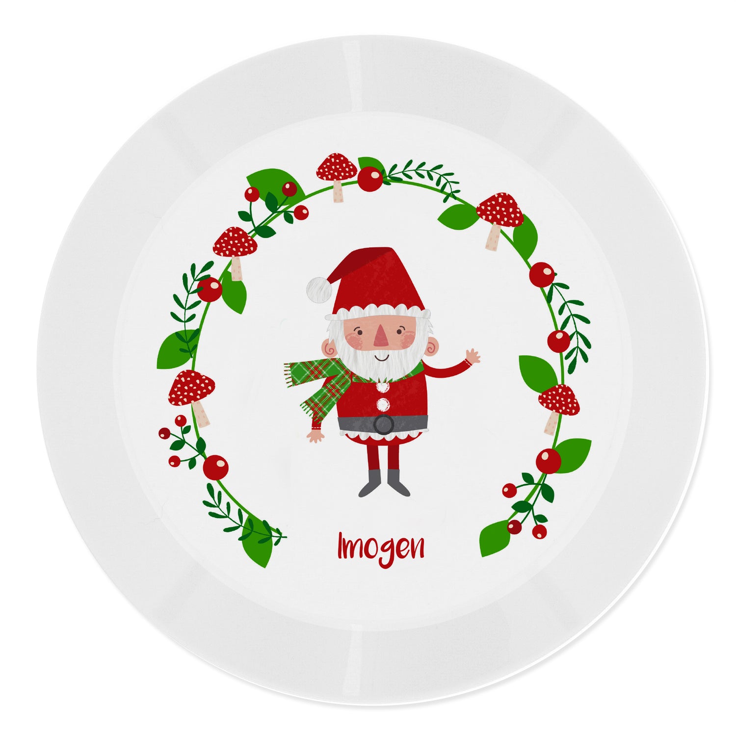 Personalised Christmas Toadstool Santa Plastic Plate - gift & personalise